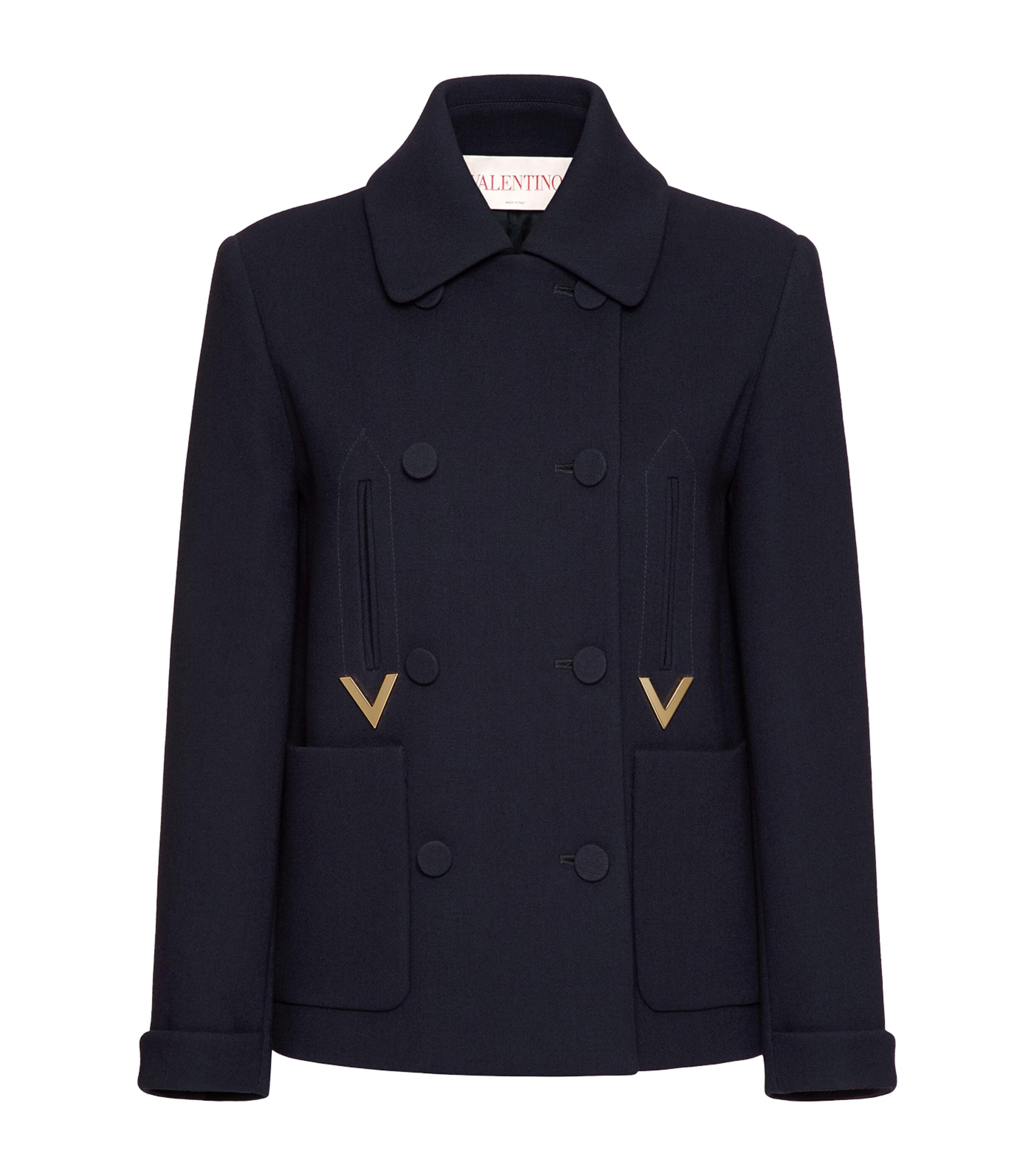 Valentino Wool-blend Pea Coat In Navy