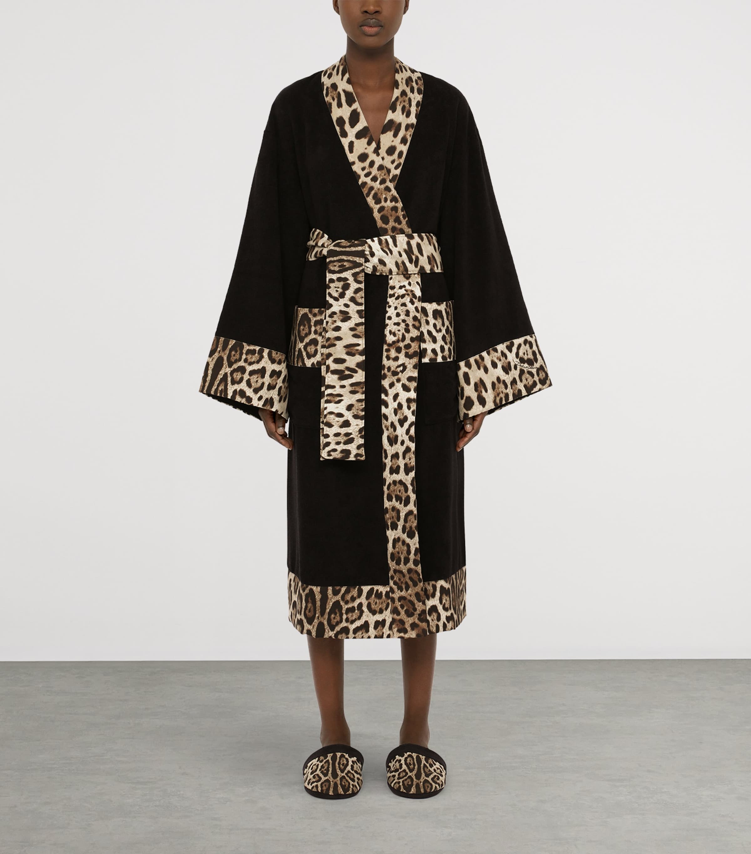 Terry Cotton Leopard Print Robe UL002 NERO LEOPARDO Image 3