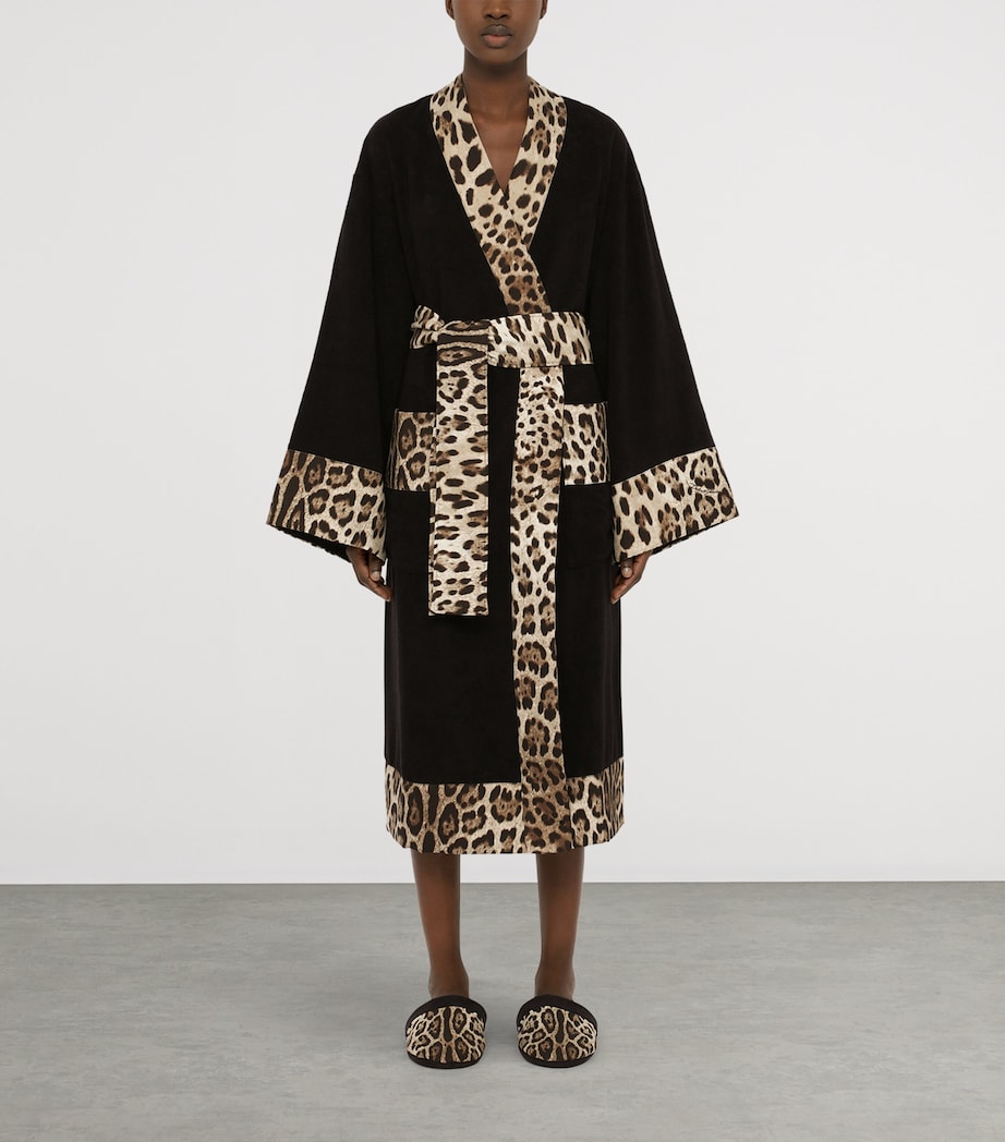 Terry Cotton Leopard Print Robe UL002 NERO LEOPARDO Image 3