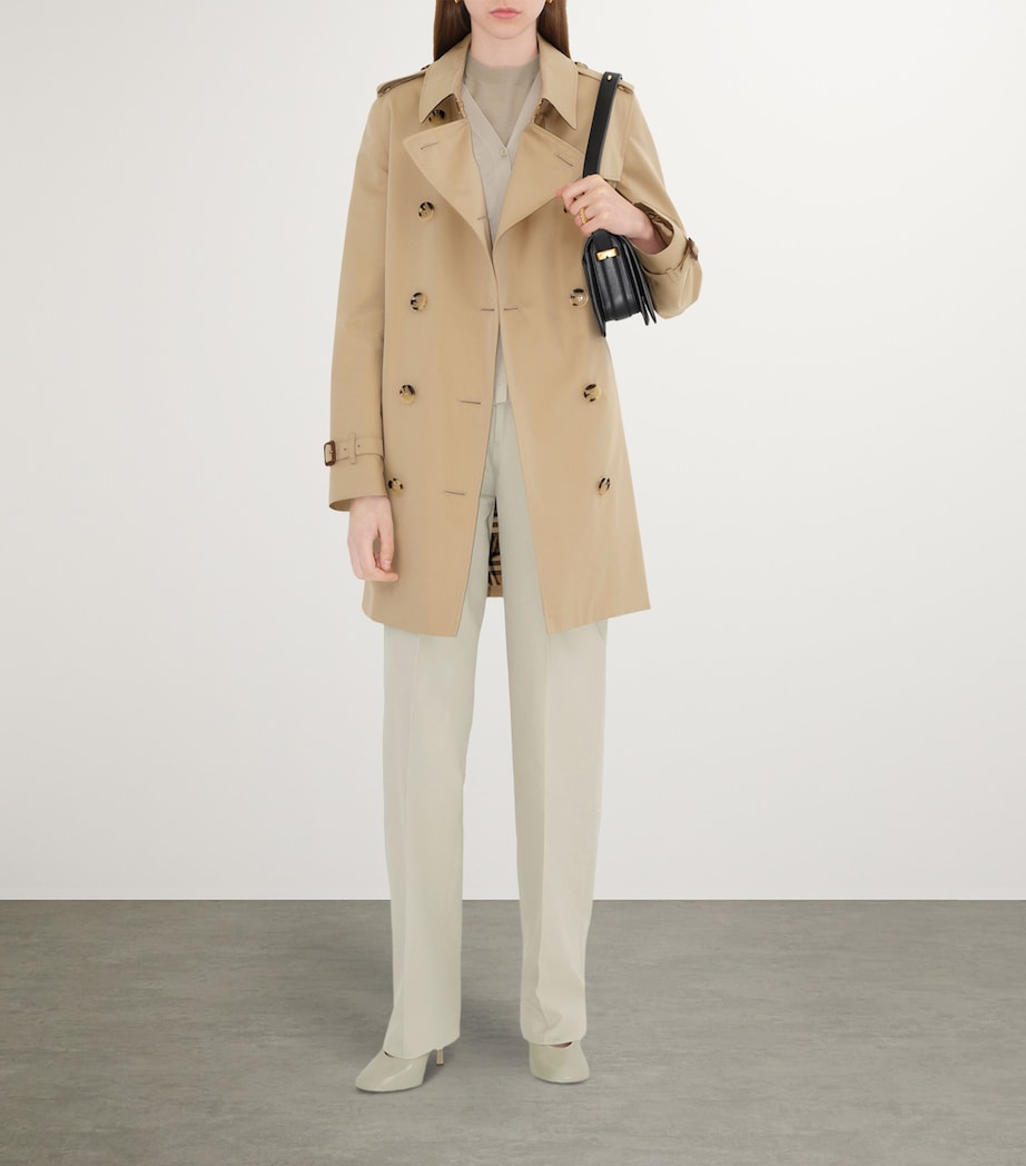 Burberry Womens Gabardine Kensington Short Trench Coat Honey Image 2