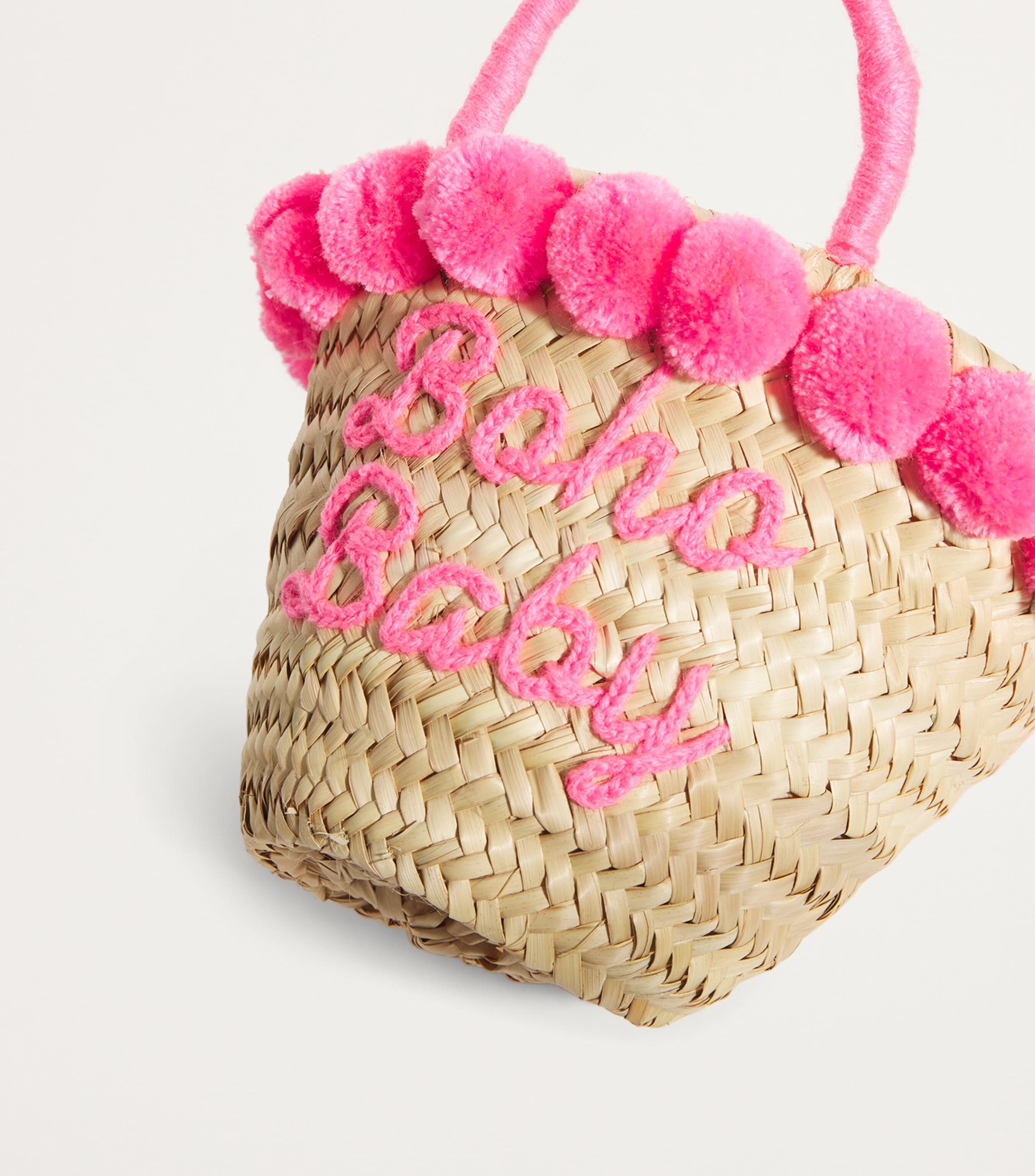 BONITA Pompom Boho Basket Bag Pink Image 4