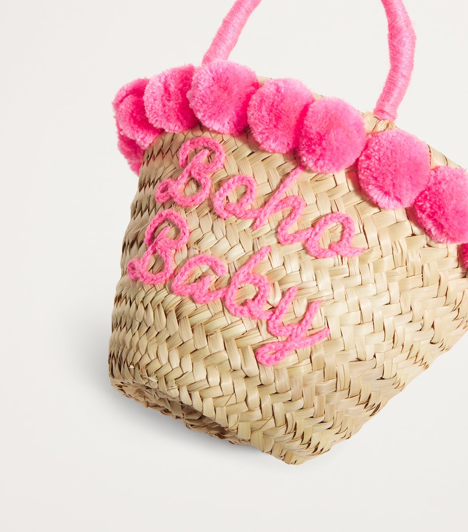 Pompom Boho Basket Bag PINK Image 4