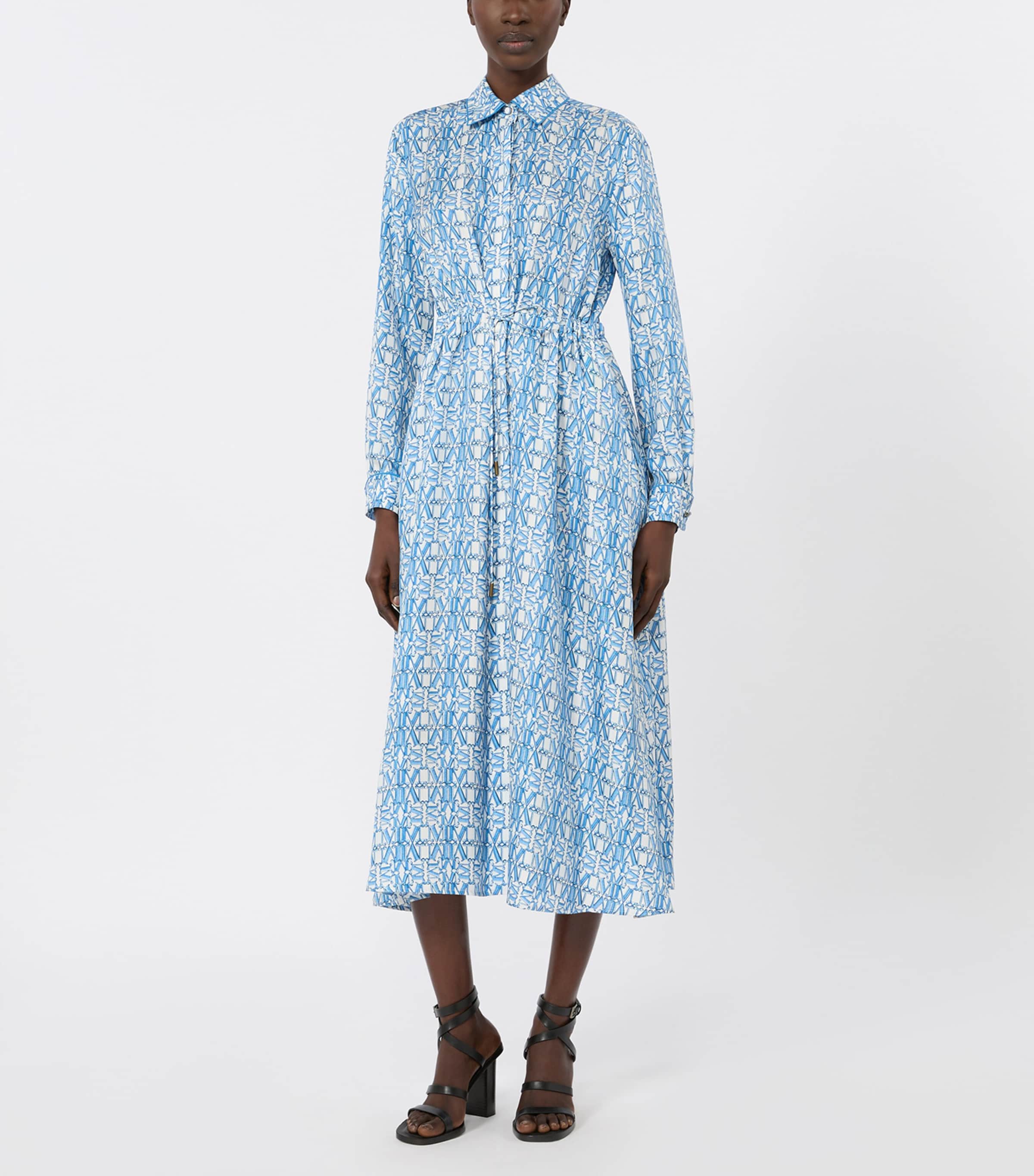 Max Mara Womens Silk Midi Shirt Dress Ocean Image 2