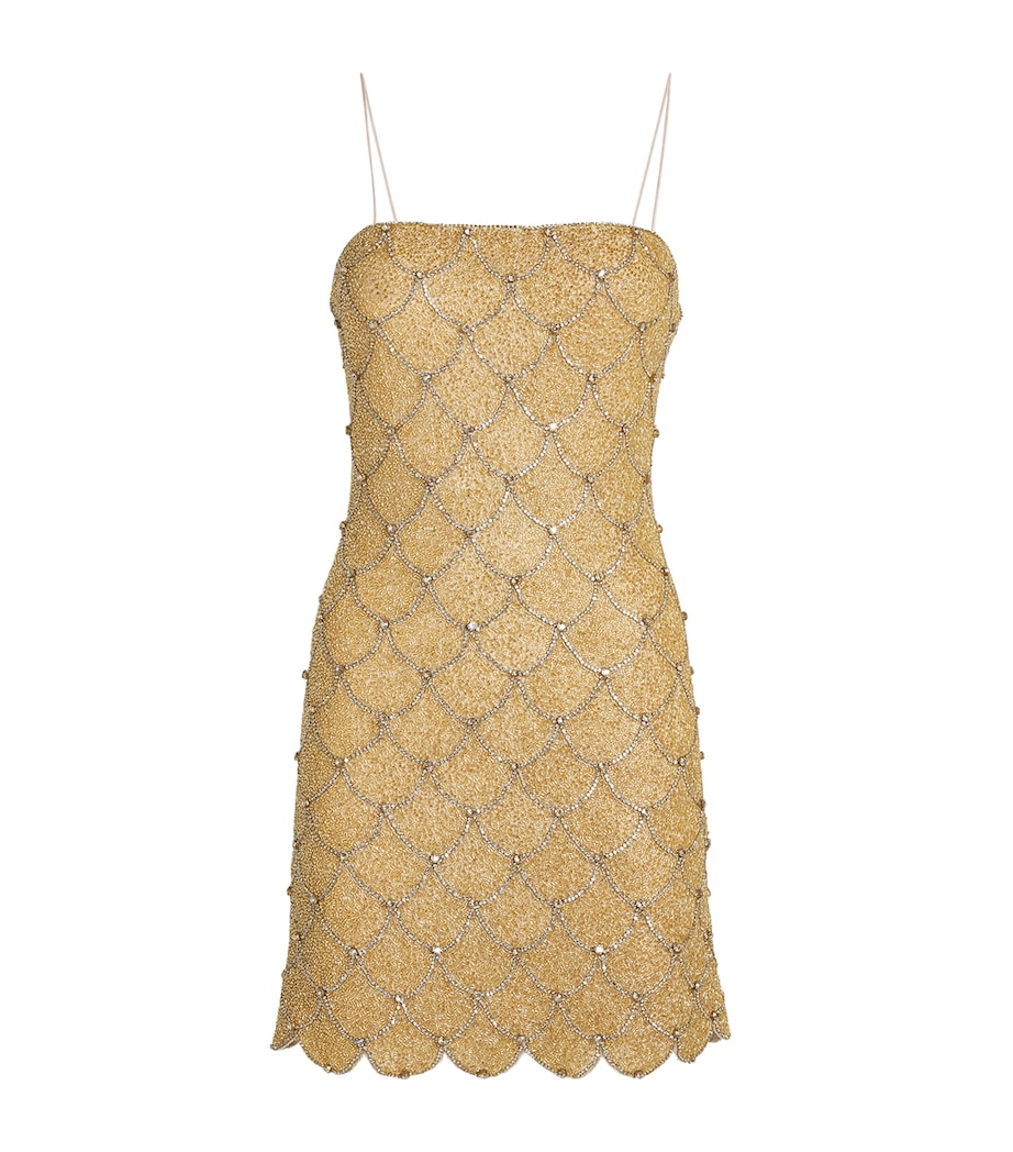 gold embellished mini dress Celeste Crystal stopping sparkle Flattering square neckline with thick shoulder straps for comfort and support Figure NINA EMBELLISHED MINI DRESS in