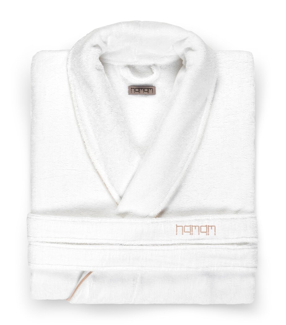 Cotton Pera Bathrobe (Large) WHITE/ROASTED ALMOND Image 1
