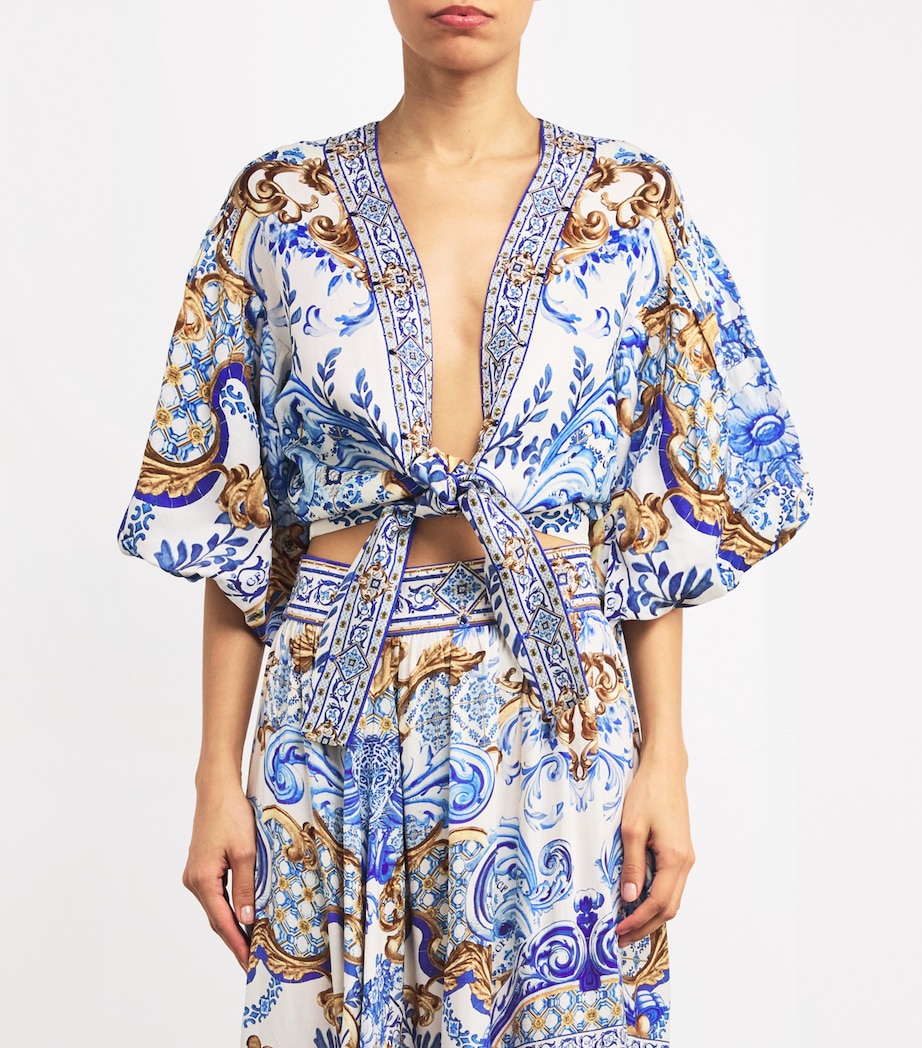 Camilla Womens Printed Puff-Sleeve Crop Top Azuladvt Image 3