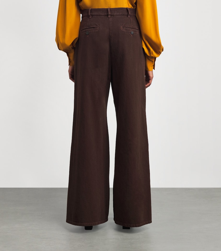 Cotton Pleated Wide-Leg Trousers CHOCOLATE Image 4