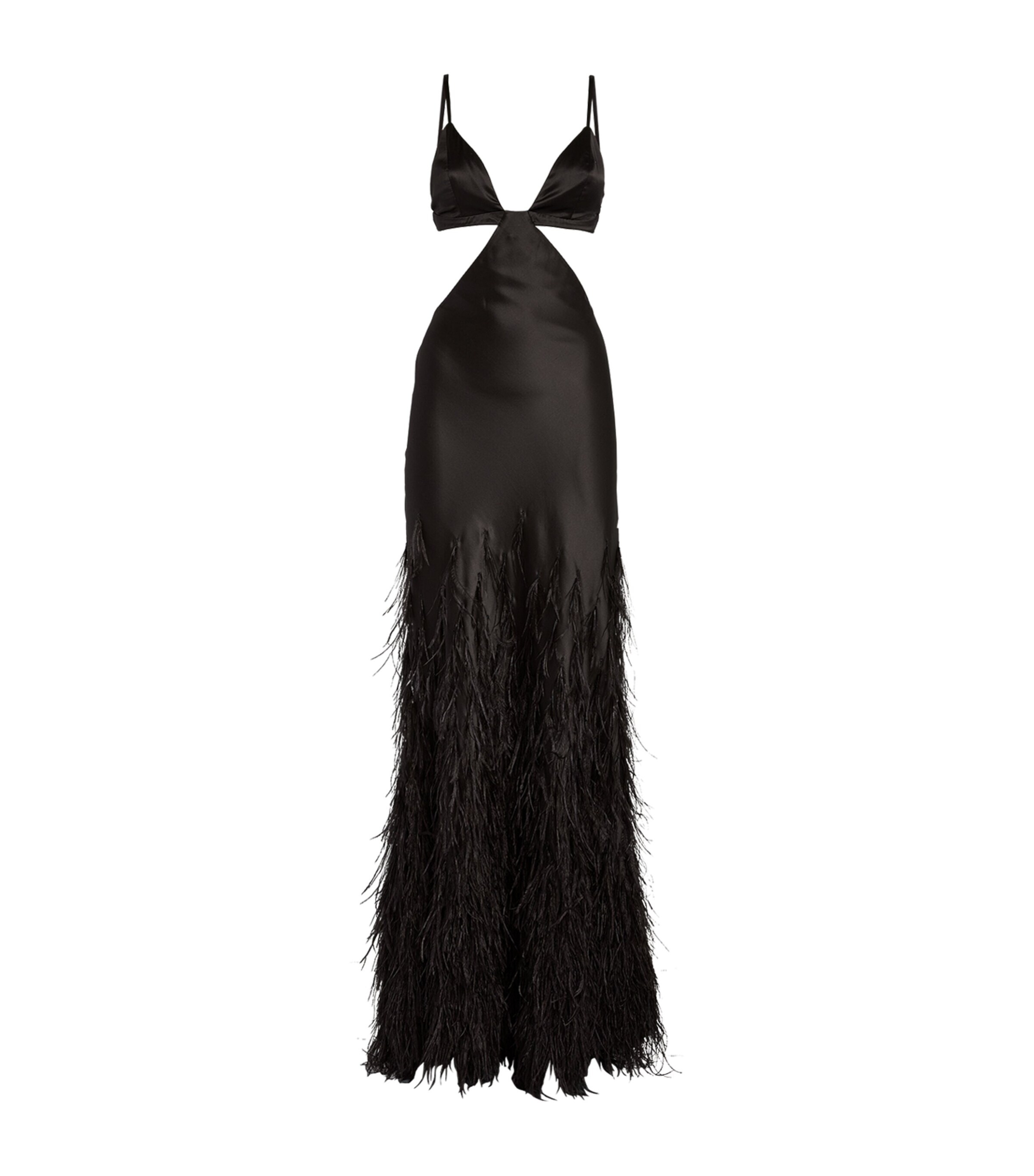 Cult Gaia Cutout-detail Feather-trimmed Long Dress In Black