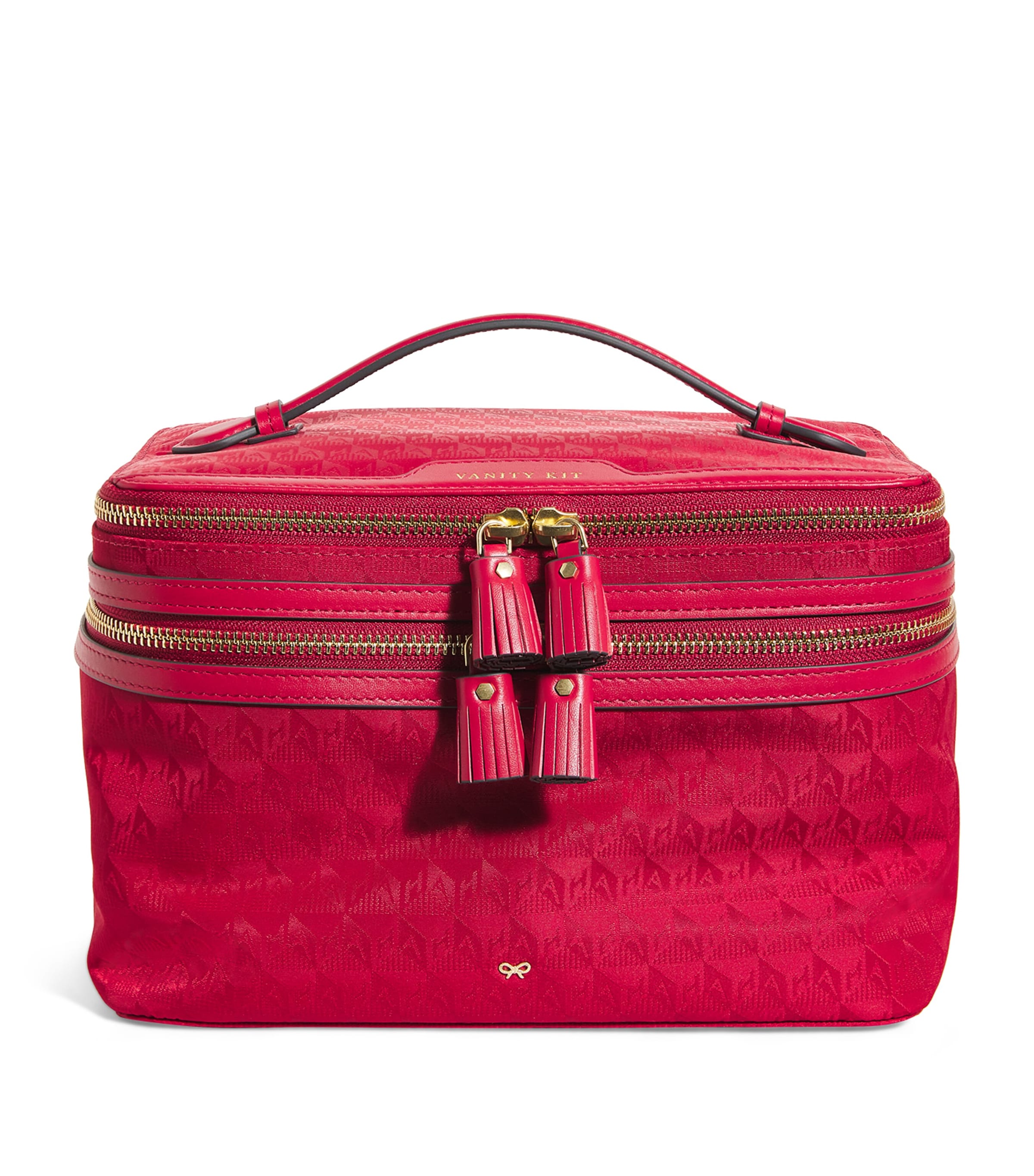 Shop Anya Hindmarch Jacquard Vanity Kit Travel Bag In Red