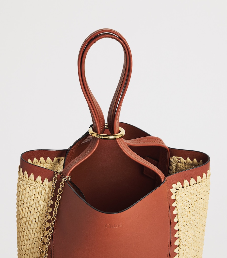 Chloé Medium Raffia-Effect and Leather Spin Tote Bag Clay Brown Image 3