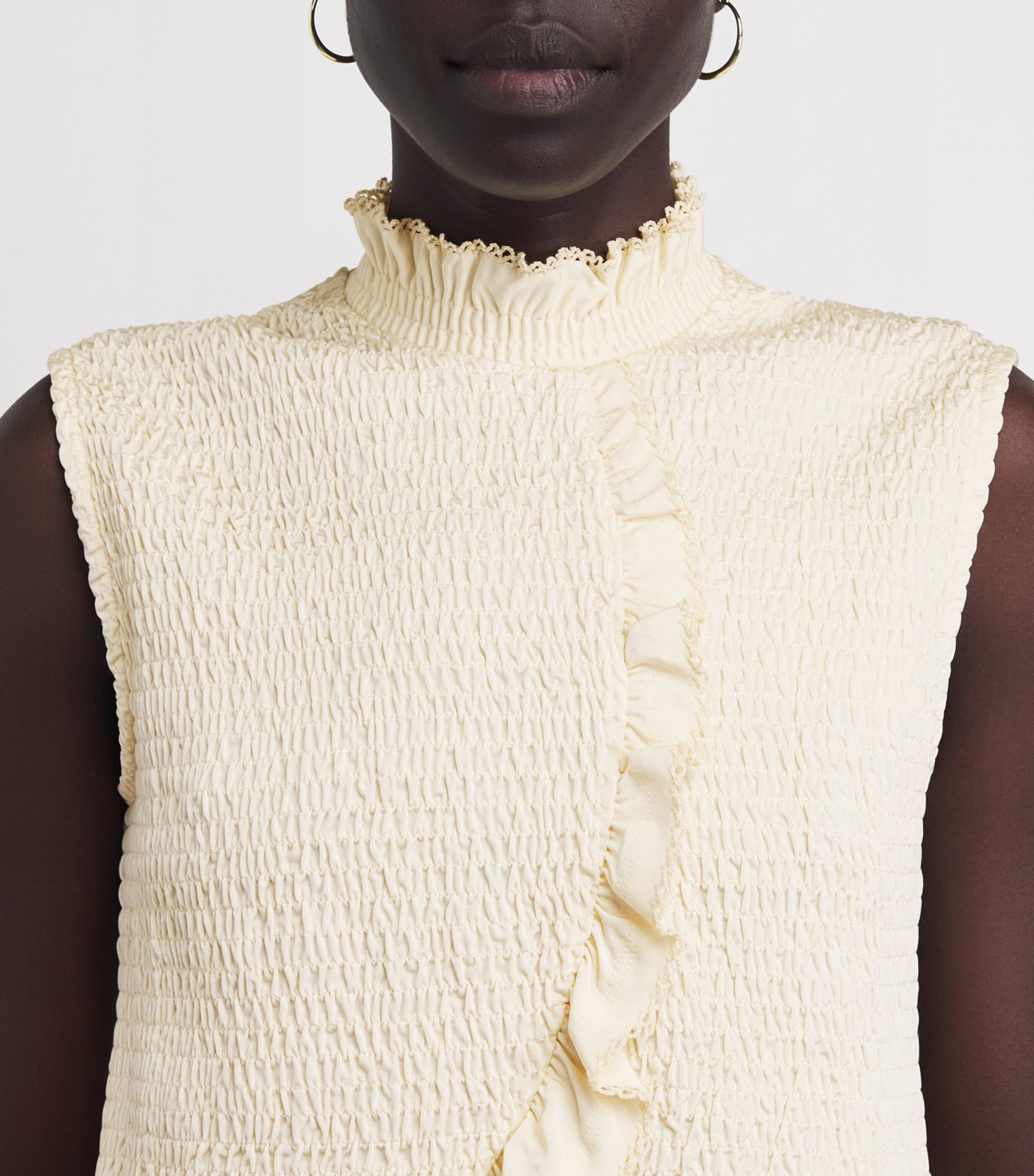 Sandro Paris Womens Ruffled Smock Sleeveless Top Light Yellow Image 3