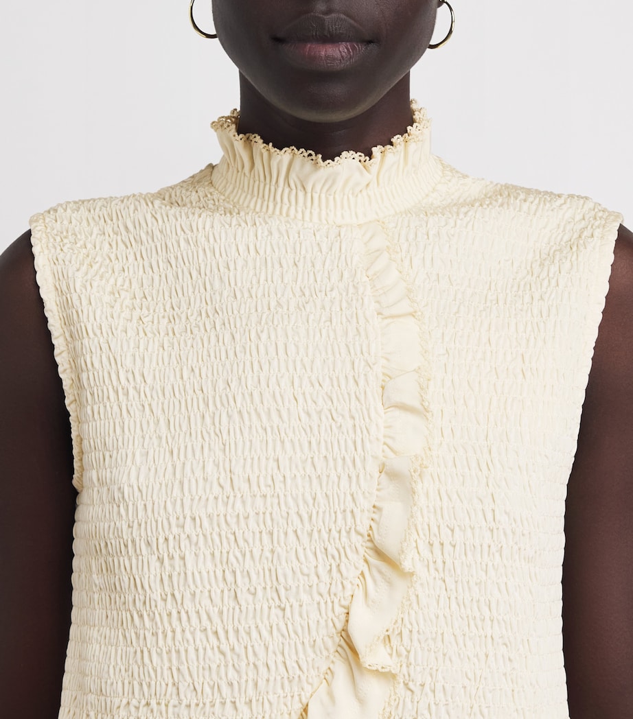 Sandro Paris Womens Ruffled Smock Sleeveless Top Light Yellow Image 3