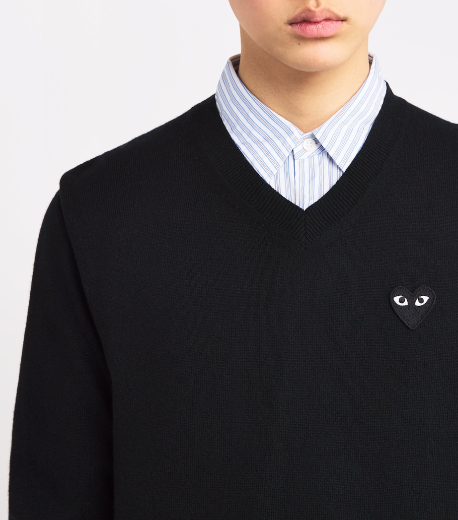 Wool V-Neck Heart Sweater BLACK Image 6