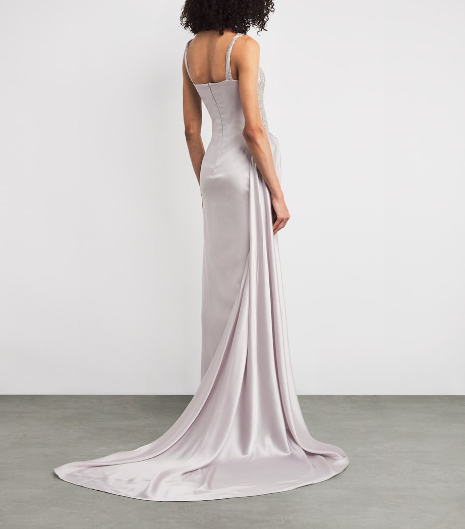 Stretch-Silk Crystal-Embellished Gown SILVER ASH Image 3