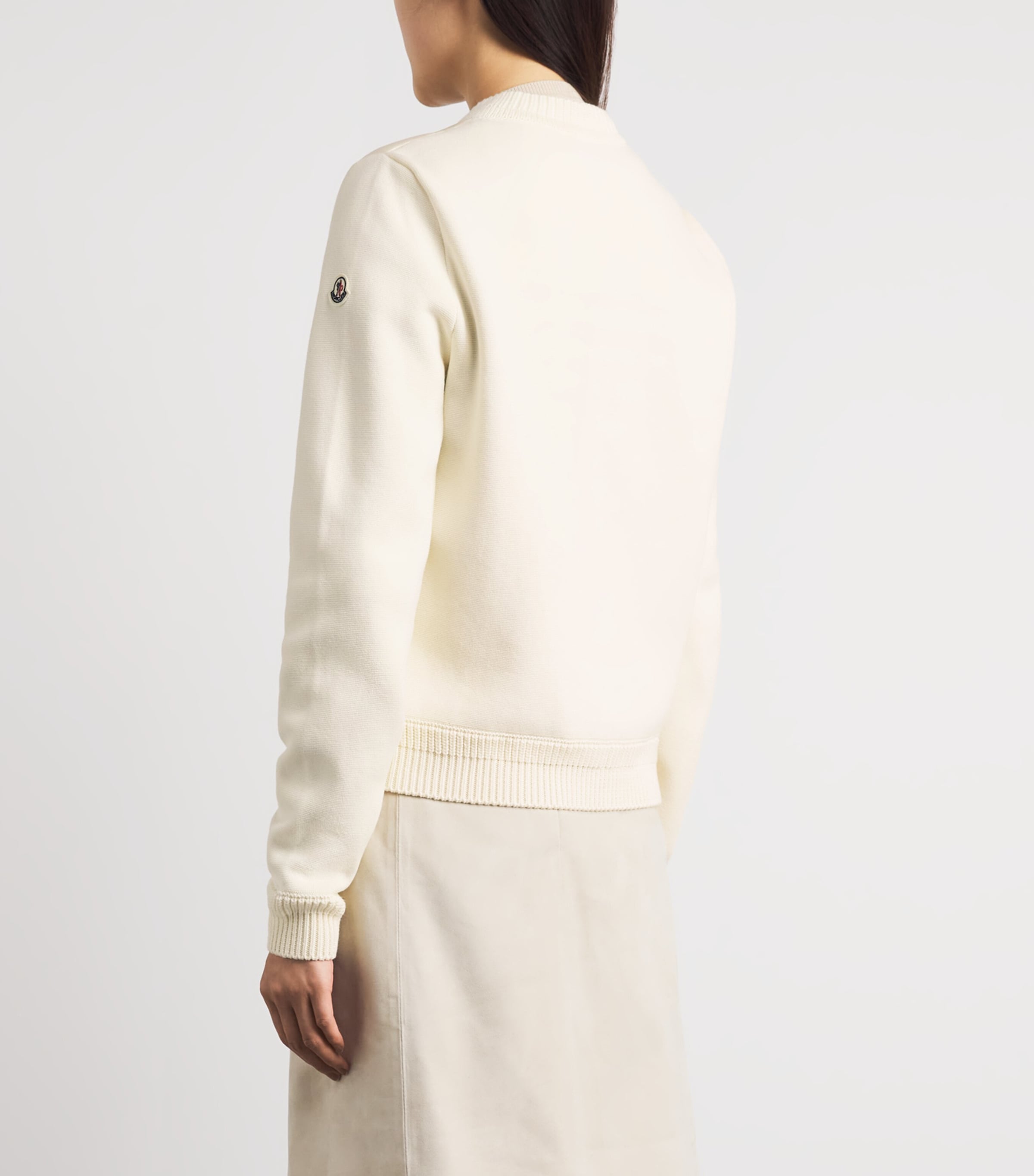 Moncler Womens Miscellaneous Hybrid Logo-badge Nylon And Cotton-knit Cardigan Xl In Neutral