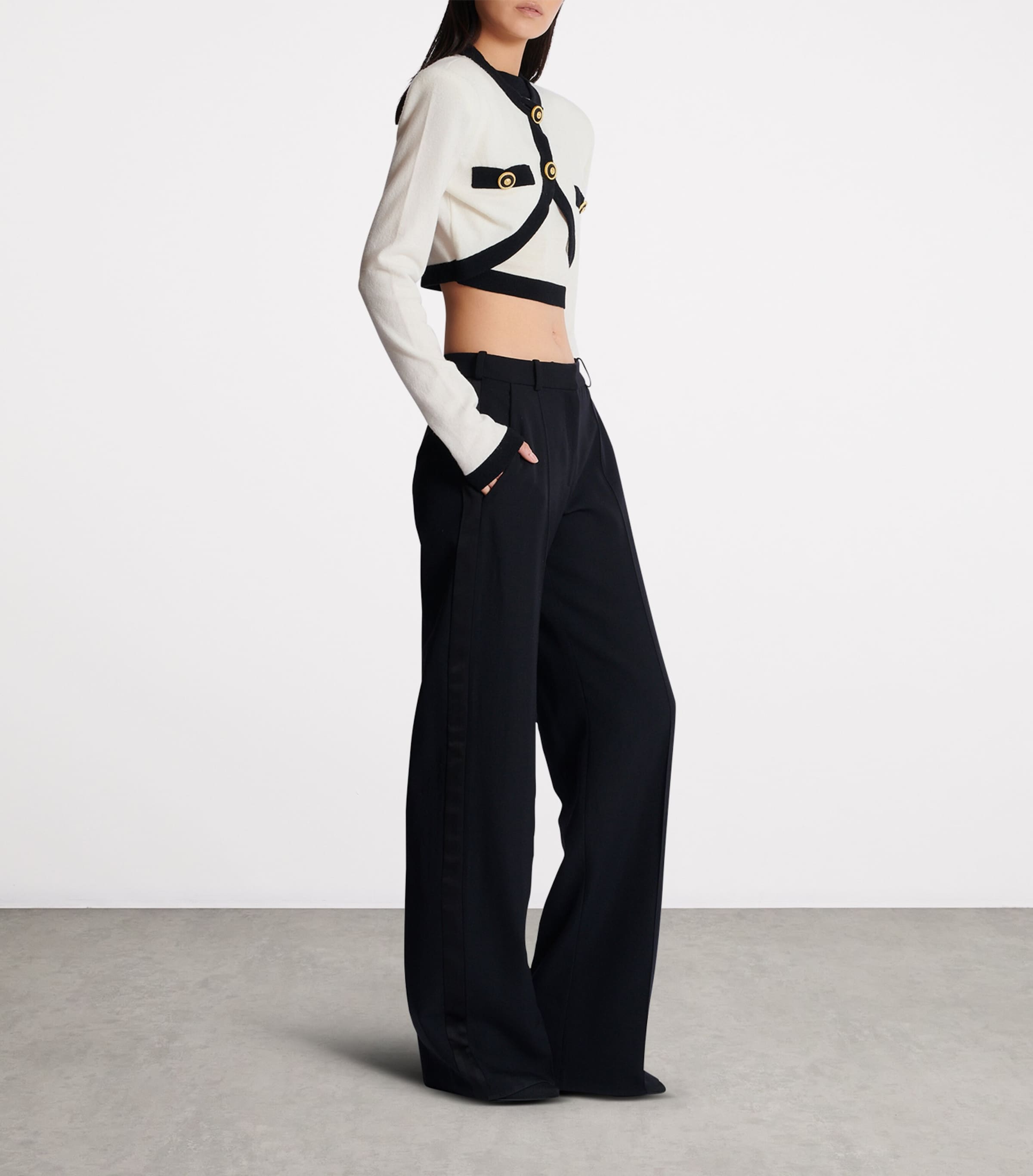 Wool-Cashmere Cropped Cardigan GAU NATUREL/NOIR Image 6