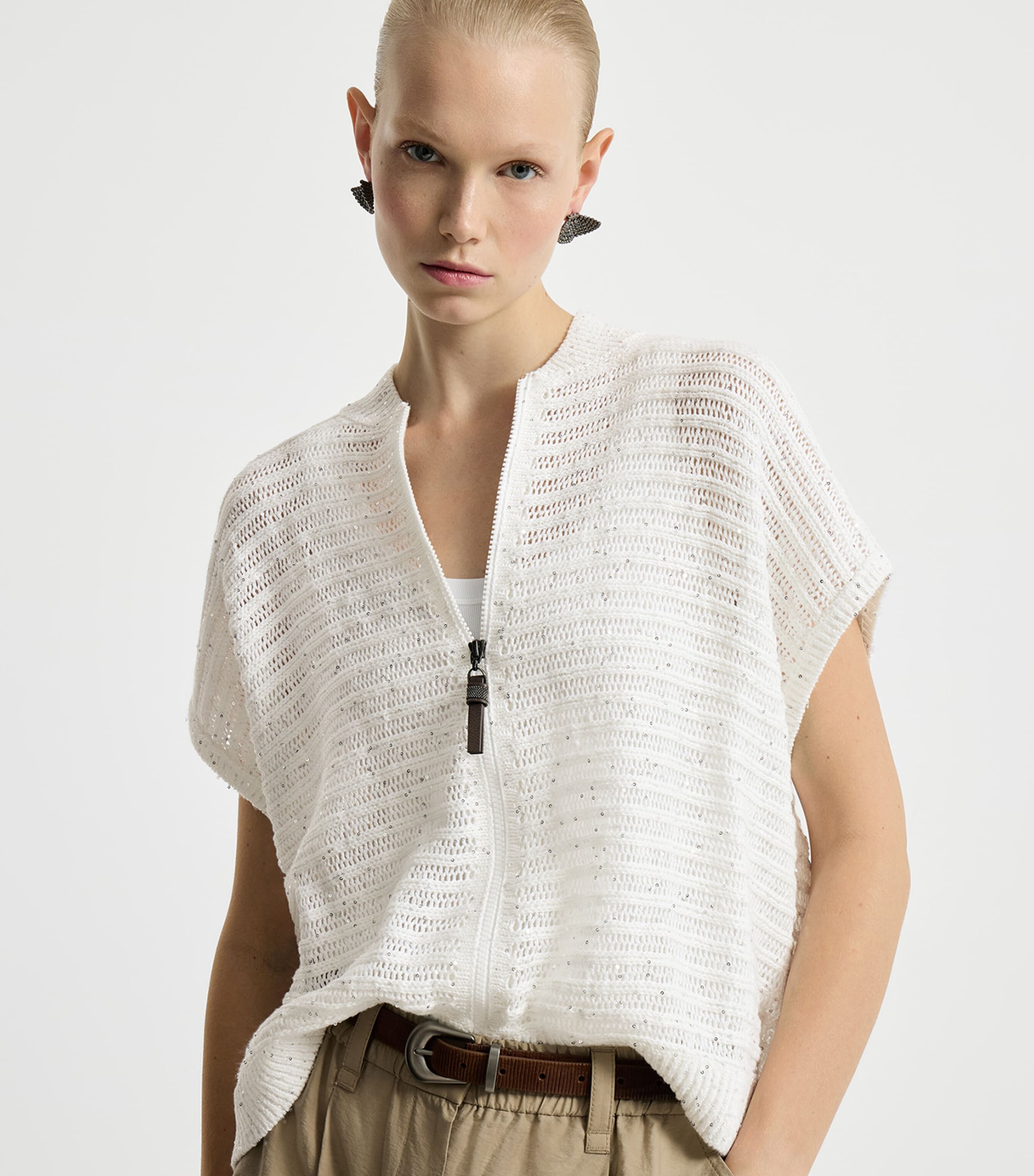Brunello Cucinelli Womens Linen-Blend Cardigan Vest Image 4
