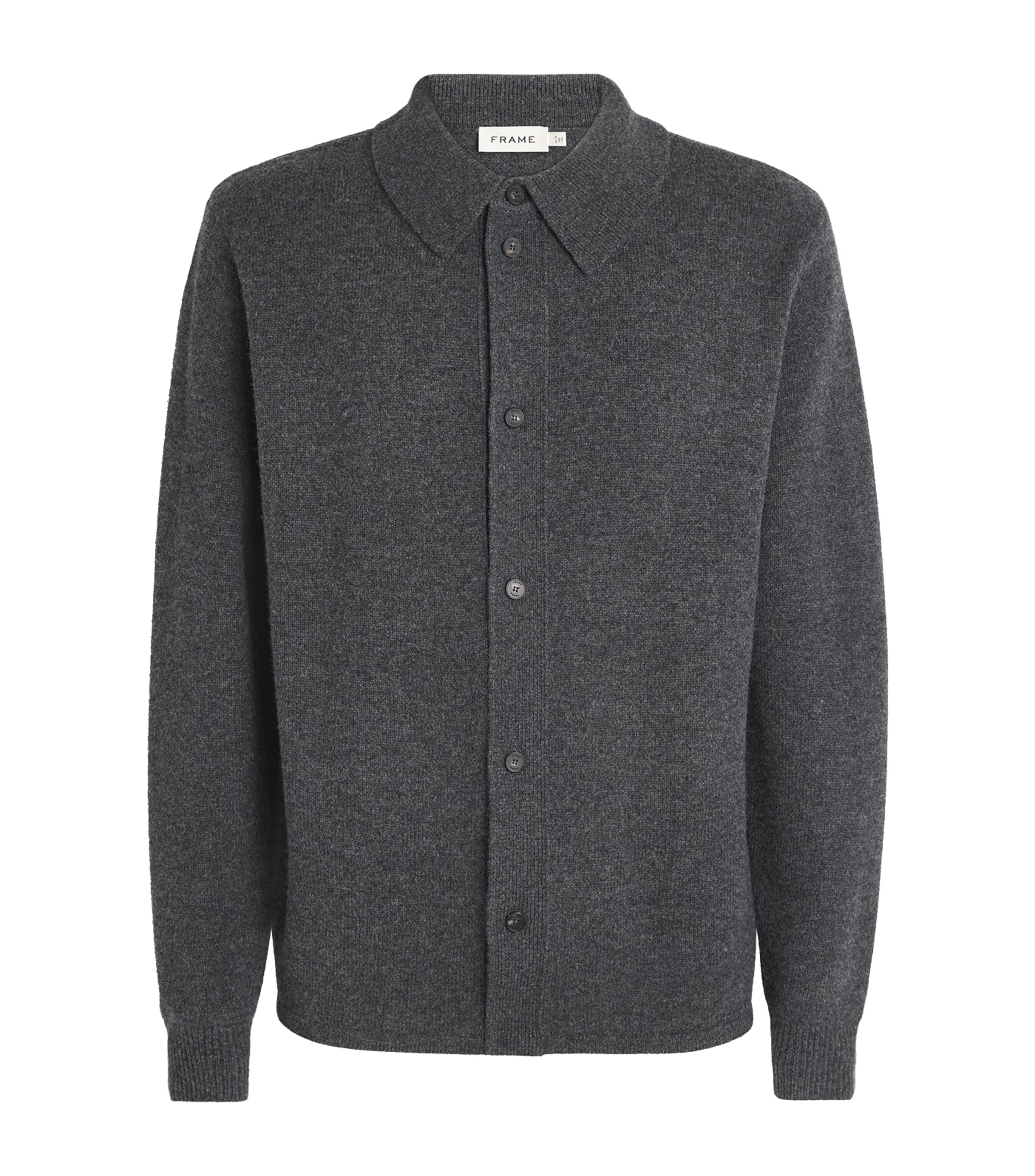 FRAME Mens Wool Collar Cardigan Dkgr Dark Grey Image 1