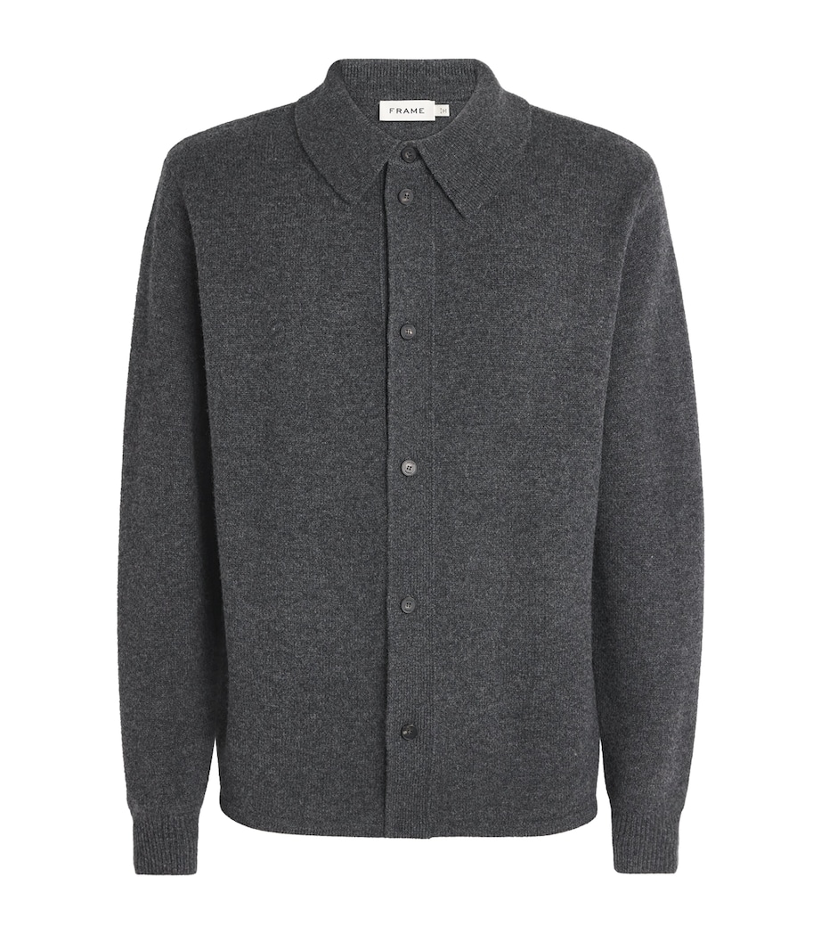 FRAME Mens Wool Collar Cardigan Dkgr Dark Grey Image 1