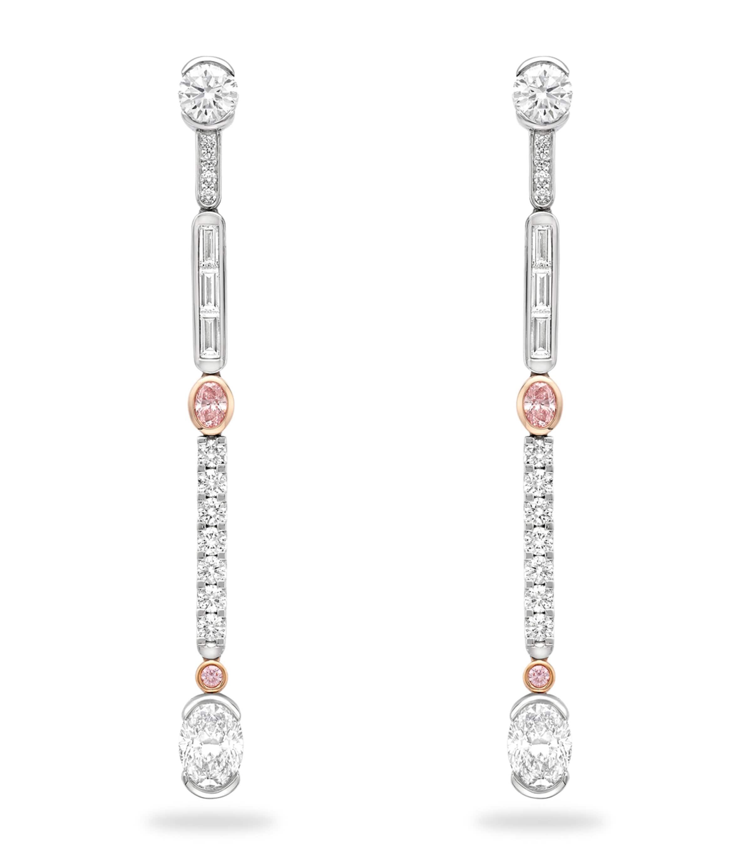 Platinum, Rose Gold and Diamond Play of Light Drop Earrings PLATINUM Image 1