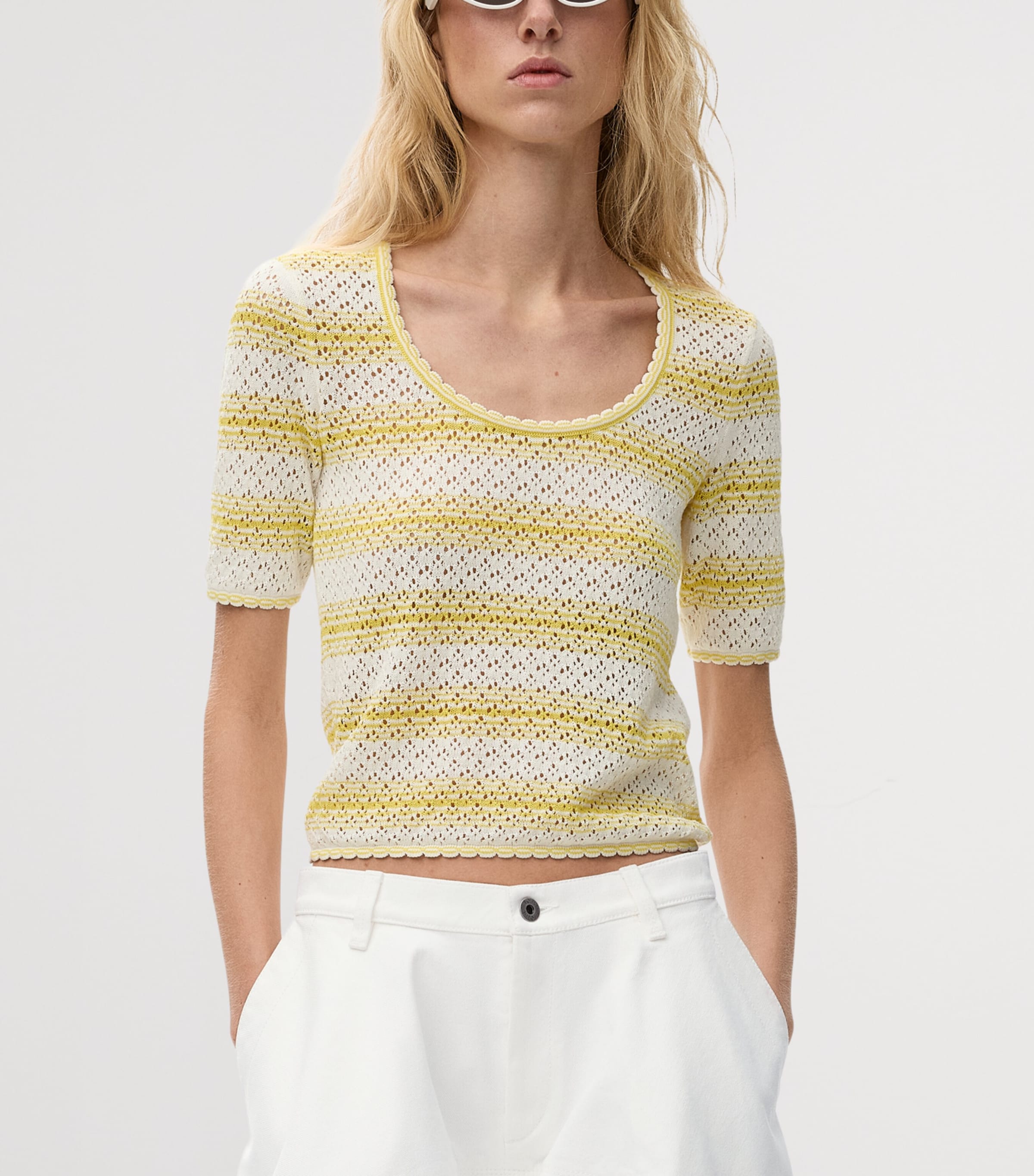 LOEWE Womens x Paula's Ibiza Stripe Short-Sleeve Sweater White/yellow Image 3