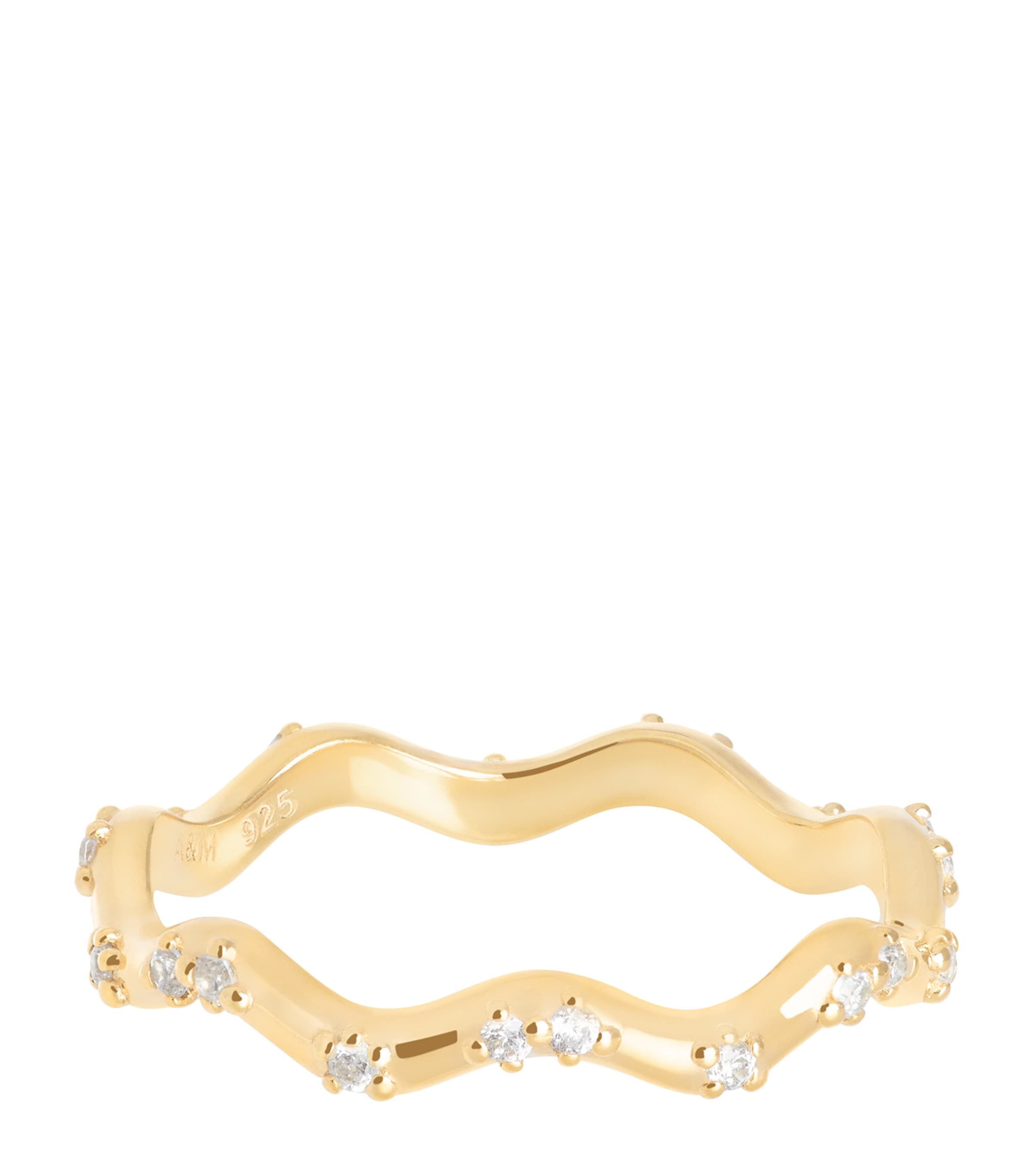 Astrid & Miyu Gold-Plated Vermeil and Cubic Zirconia Ripple Ring Gold Image 1