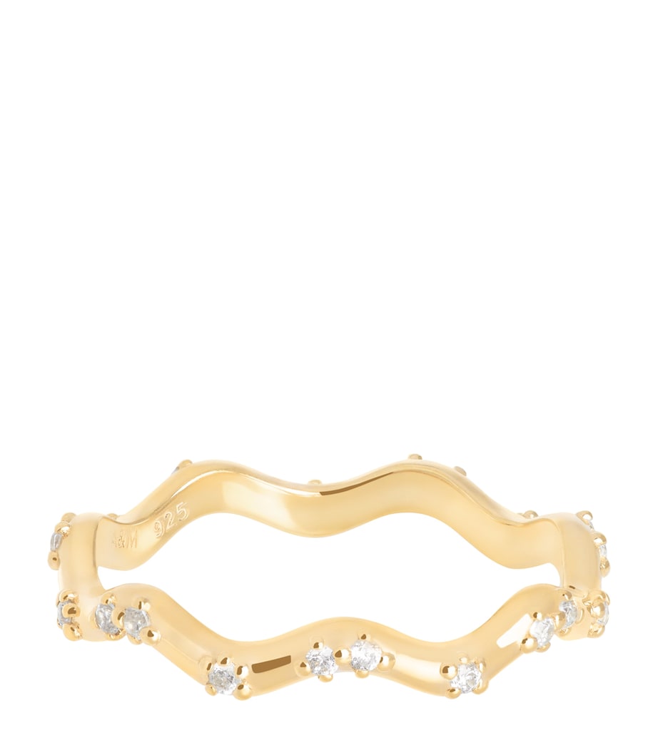 Astrid & Miyu Gold-Plated Vermeil and Cubic Zirconia Ripple Ring Gold Image 1