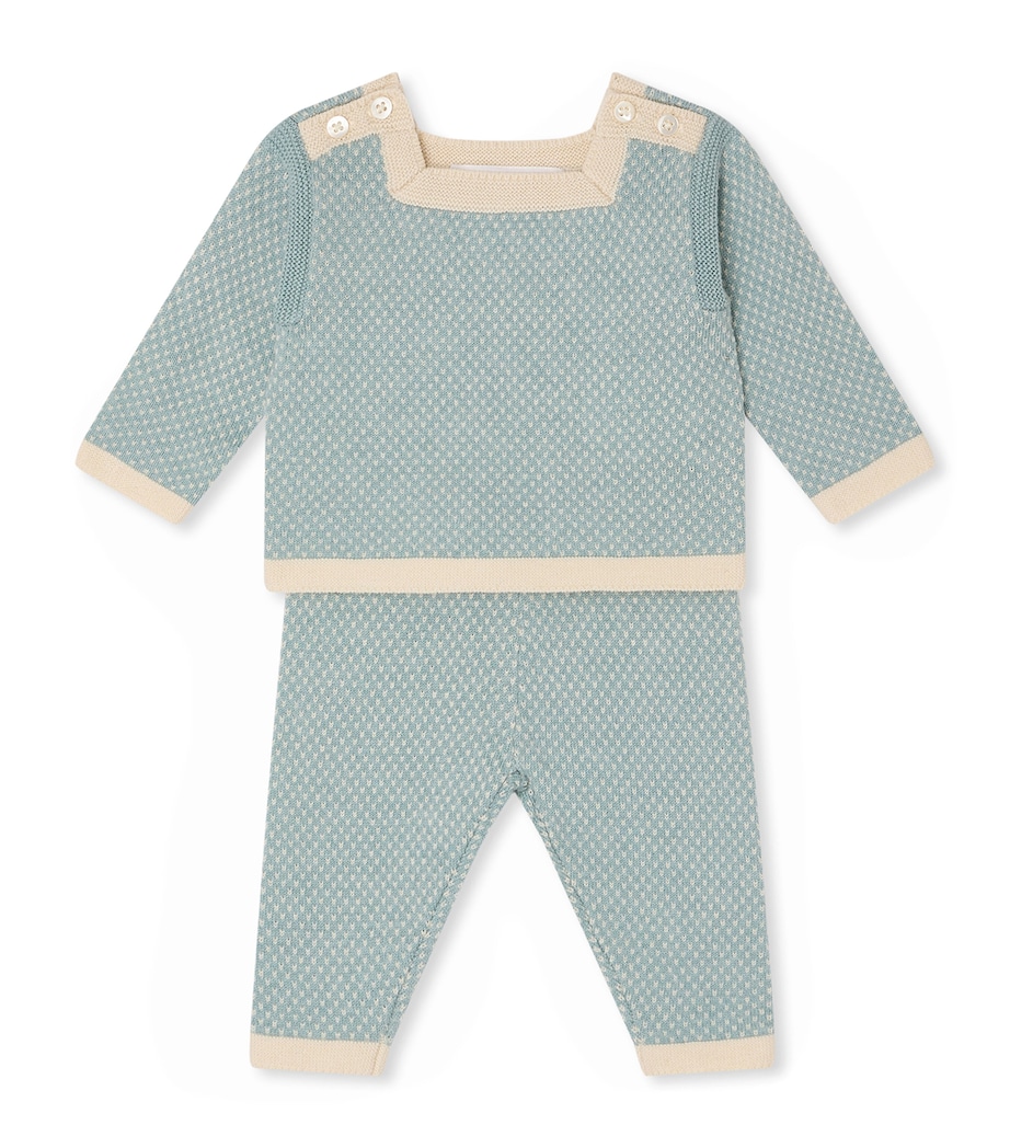 Bonpoint Wool-Cotton Sweater and Trousers Set (1-18 Months) Bleu Moyen Image 1