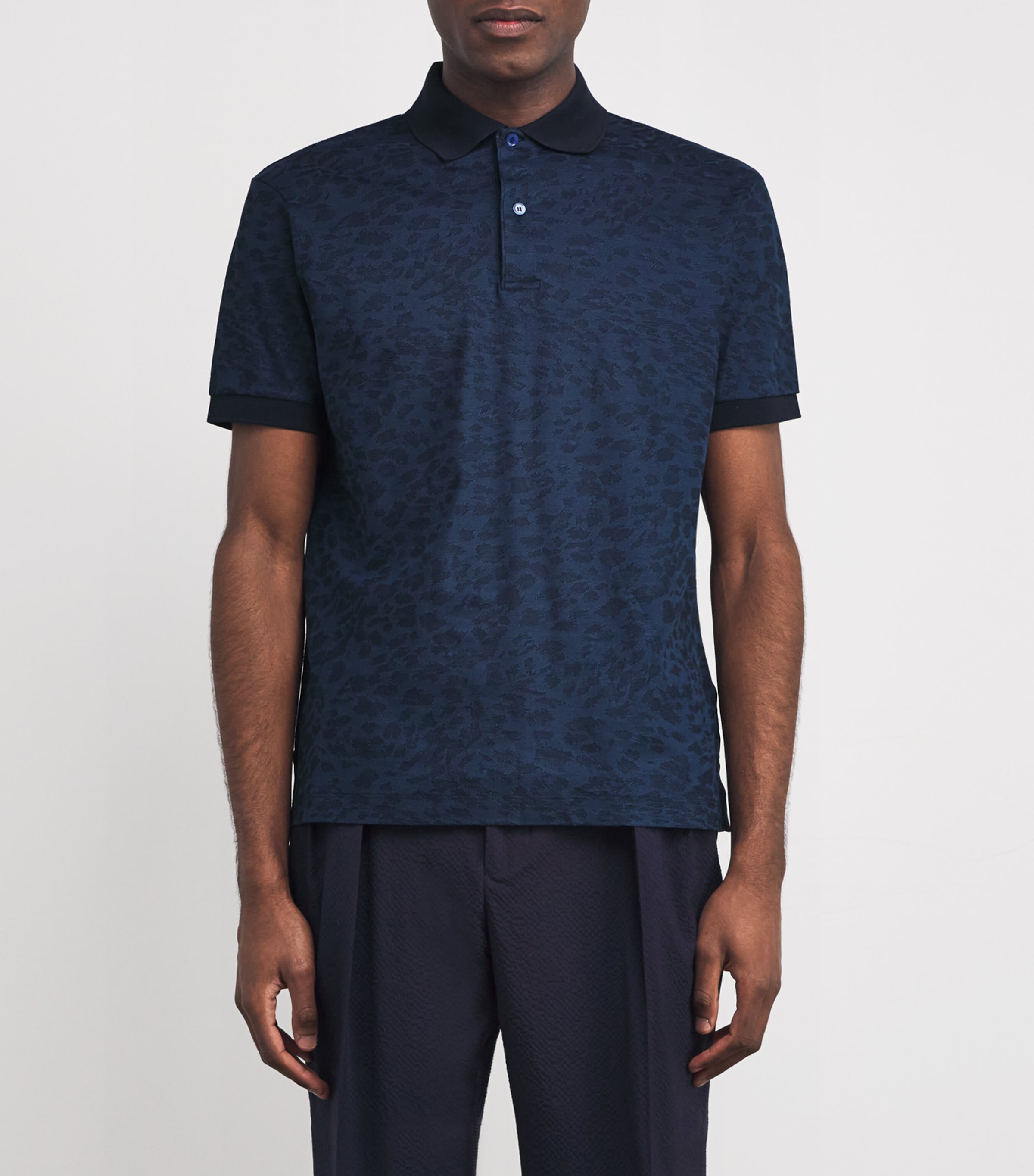 Cotton Leopard-Jacquard Polo Shirt 49_VERY DARK NAVY Image 3