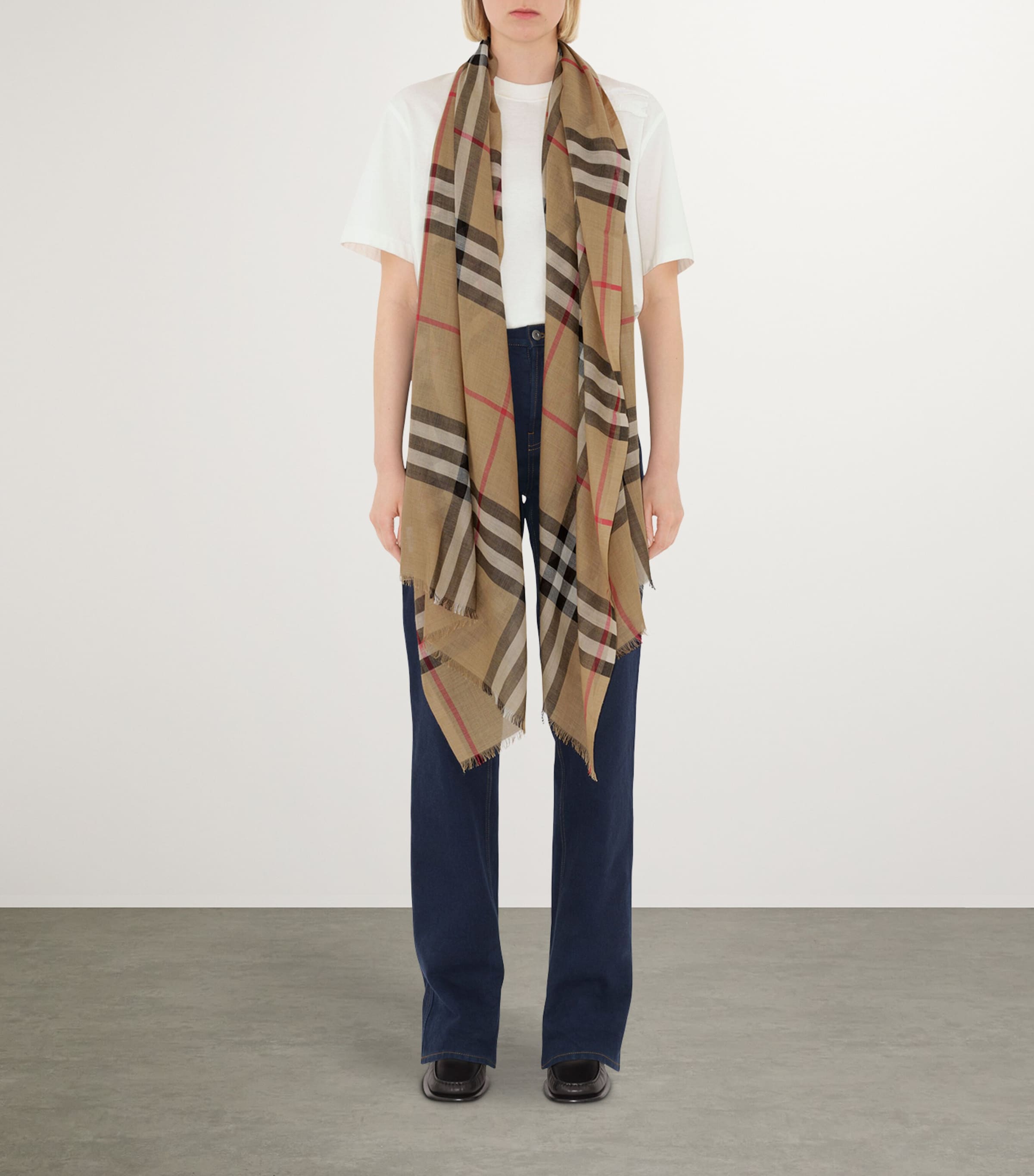 Wool-Silk Check Scarf ARCHIVE BEIGE Image 5
