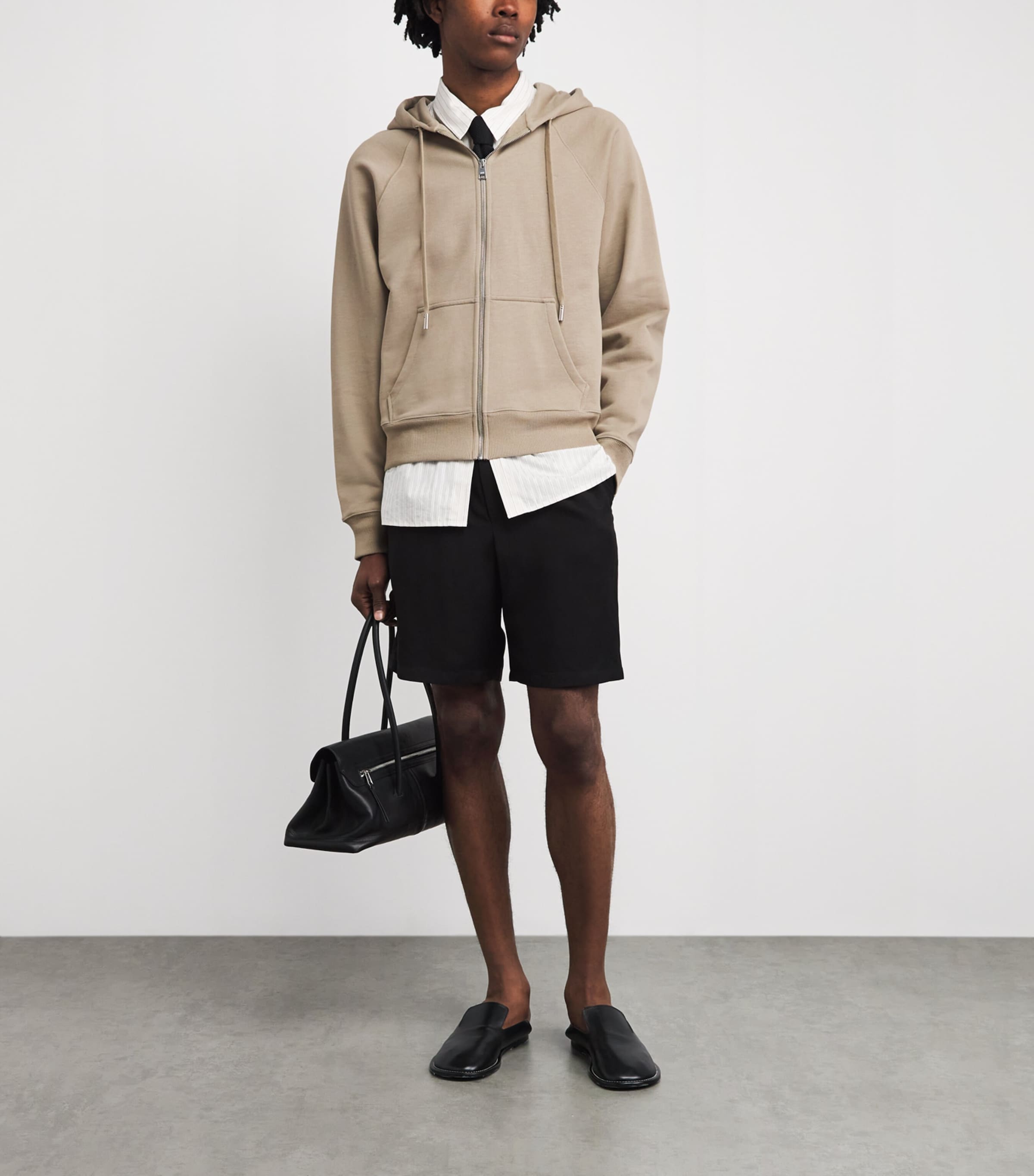 AMI Paris Mens Cotton Quota Zip-Up Hoodie Beige Taupe Image 2
