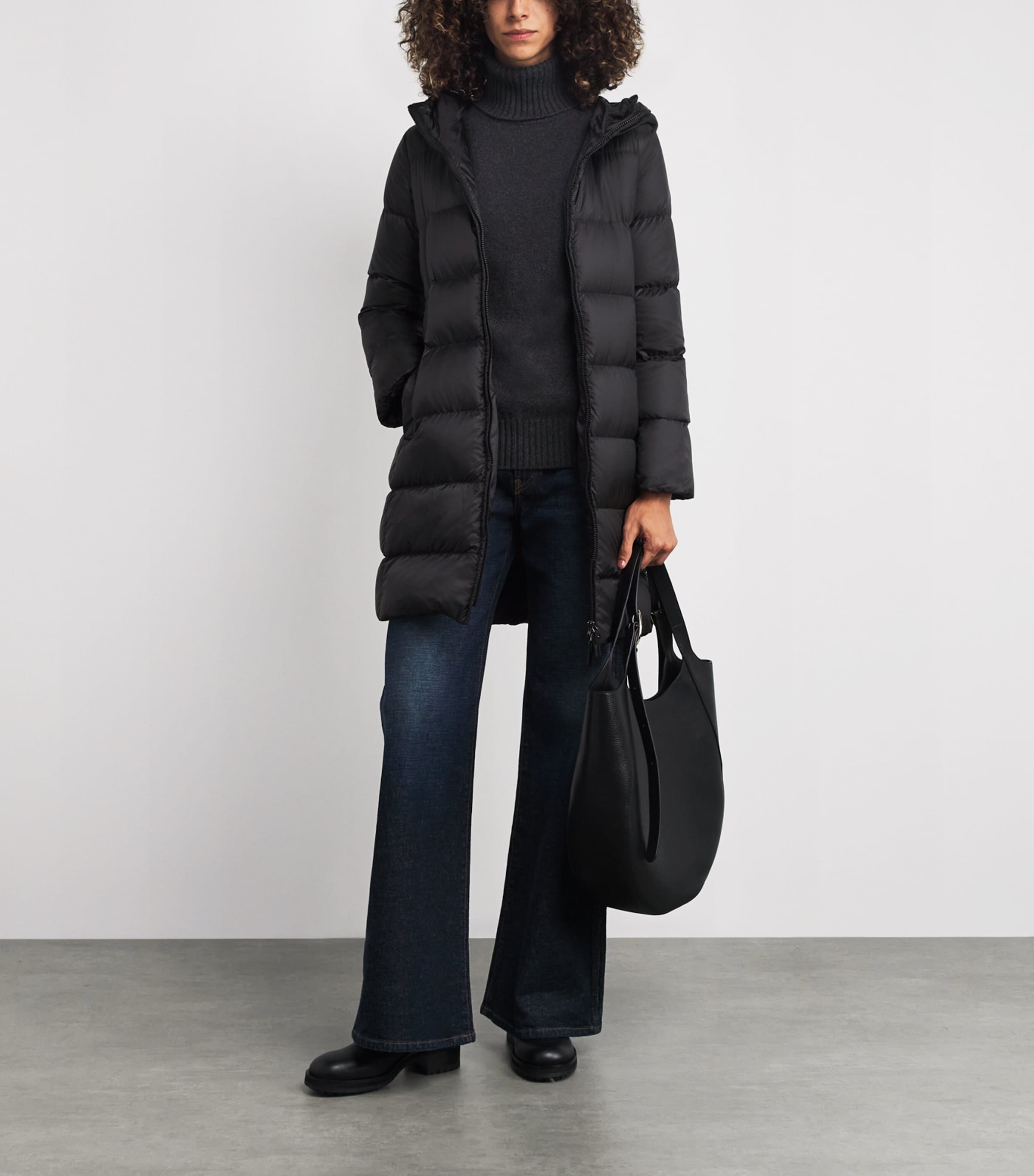 Down Quilted Longline Jacket BLACK Image 2