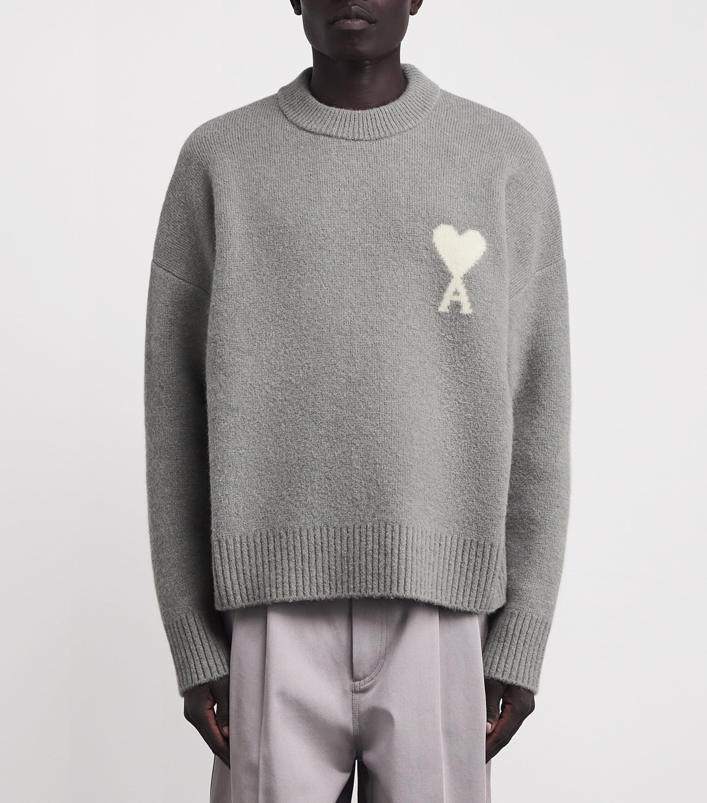 AMI Paris Grey Alpaca-Blend Crew-Neck Sweater | Harrods UK