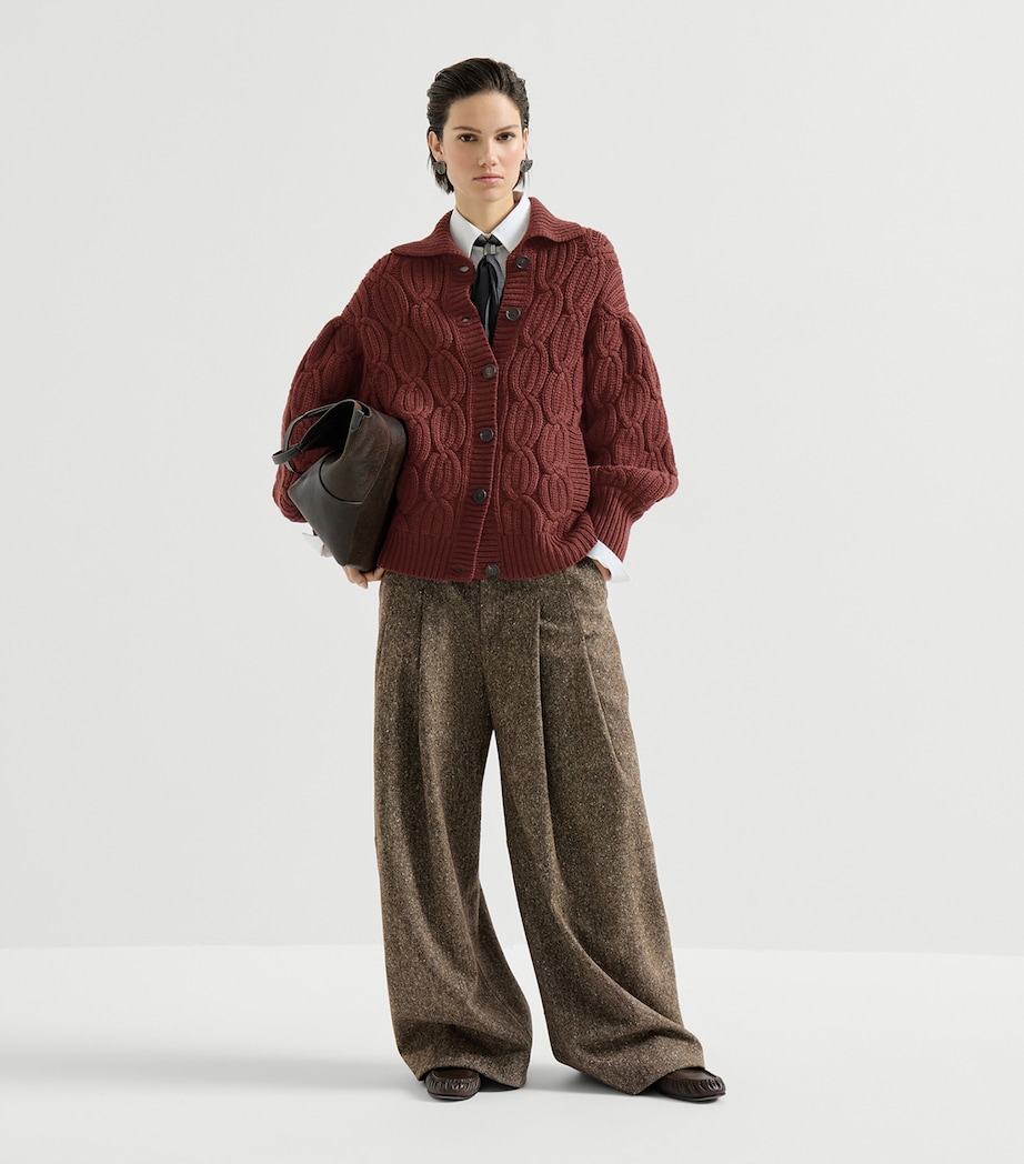 Brunello Cucinelli Womens Cashmere Cable-Knit Heritage Cardigan Red Bean Image 5