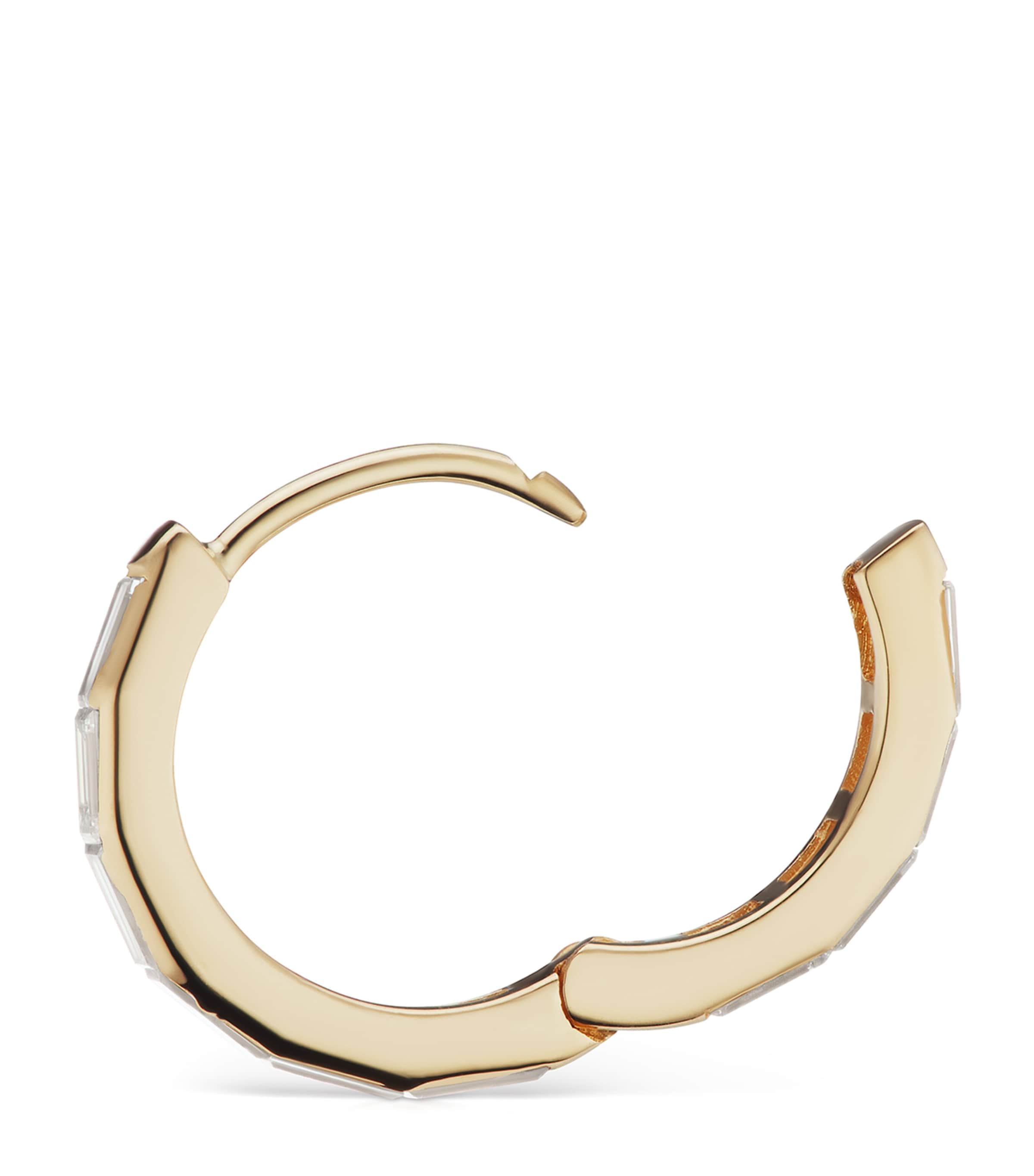 Yellow Gold Invisible Set Baguette Diamond Eternity Hoop Earring (9.5mm) YELLOW GOLD Image 4