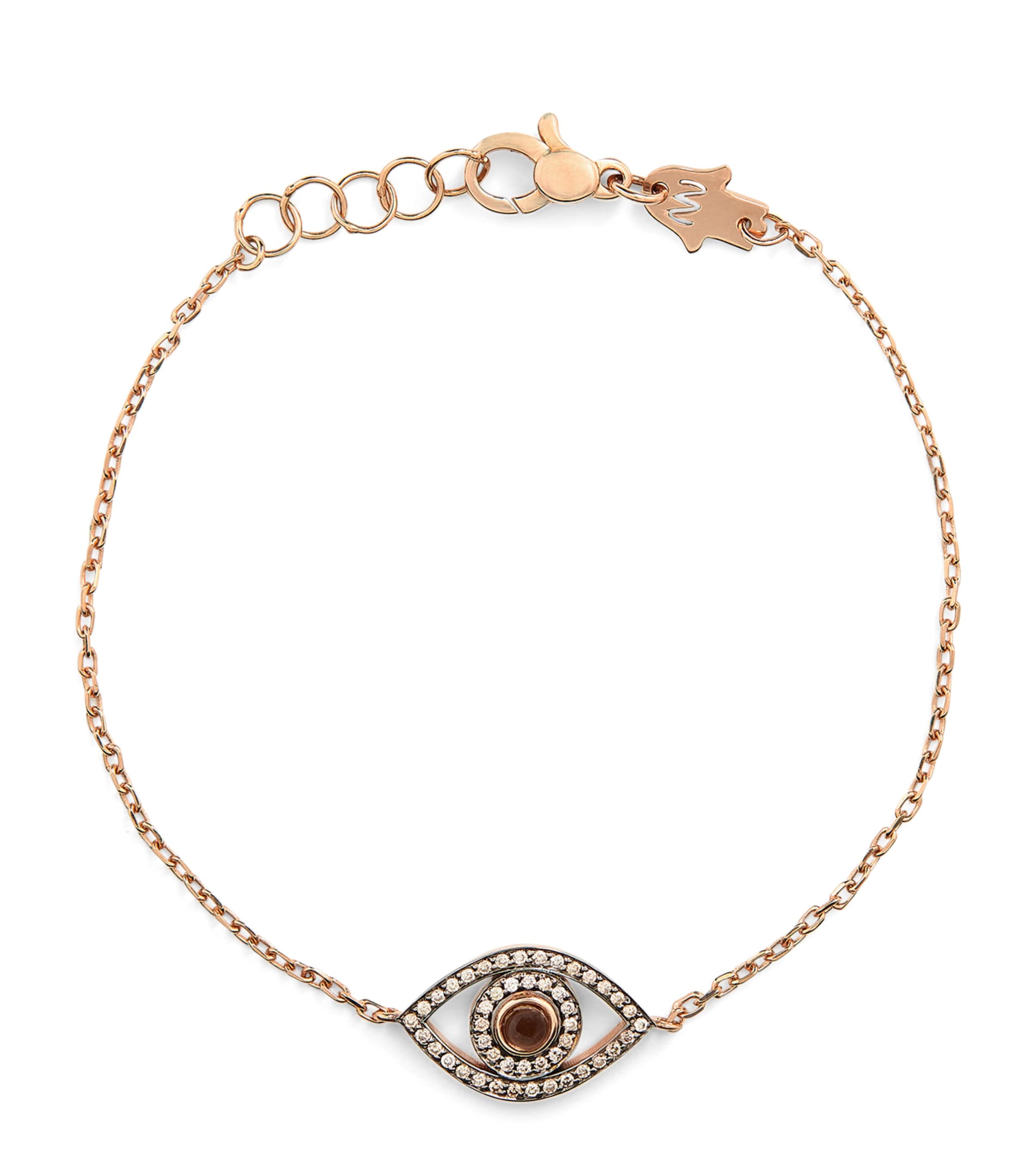 Shop Netali Nissim Rose Gold And Champagne Diamond Mini Eye Bracelet