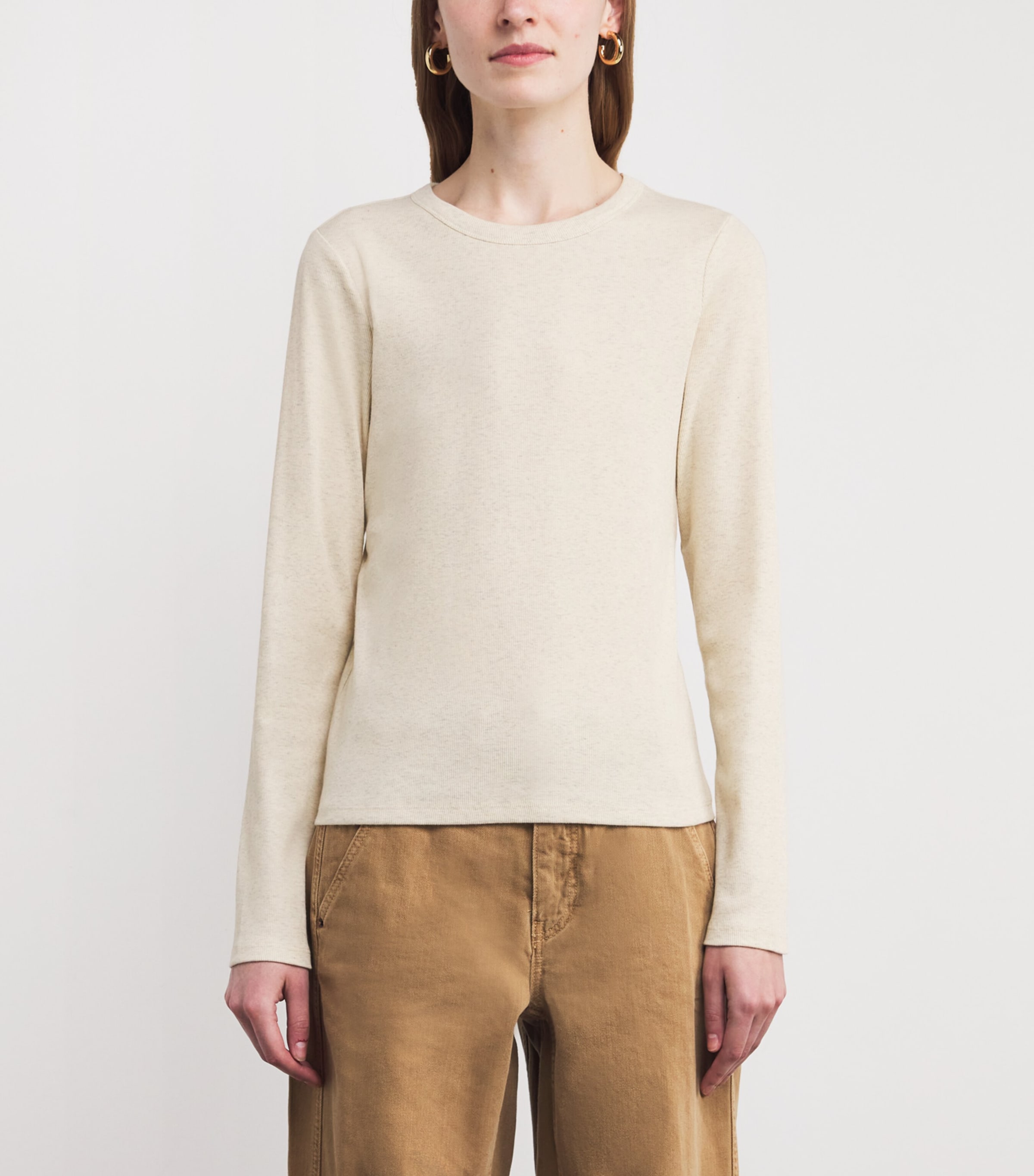 Cotton-Blend Ribbed Top CREAM MELANGE Image 3