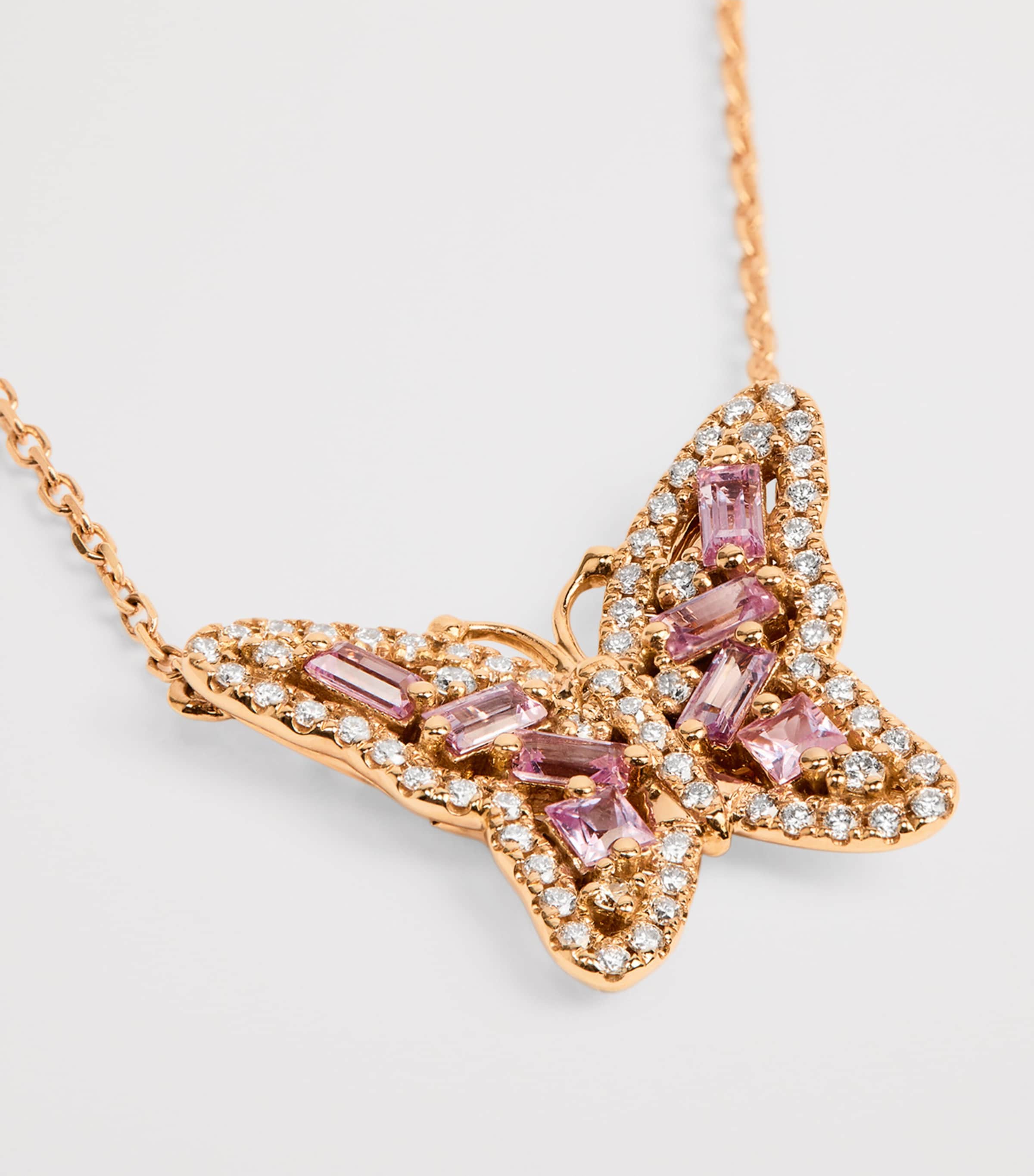 Rose Gold, Diamond and Sapphire Bold Butterfly Necklace 18K RG/P Image 4