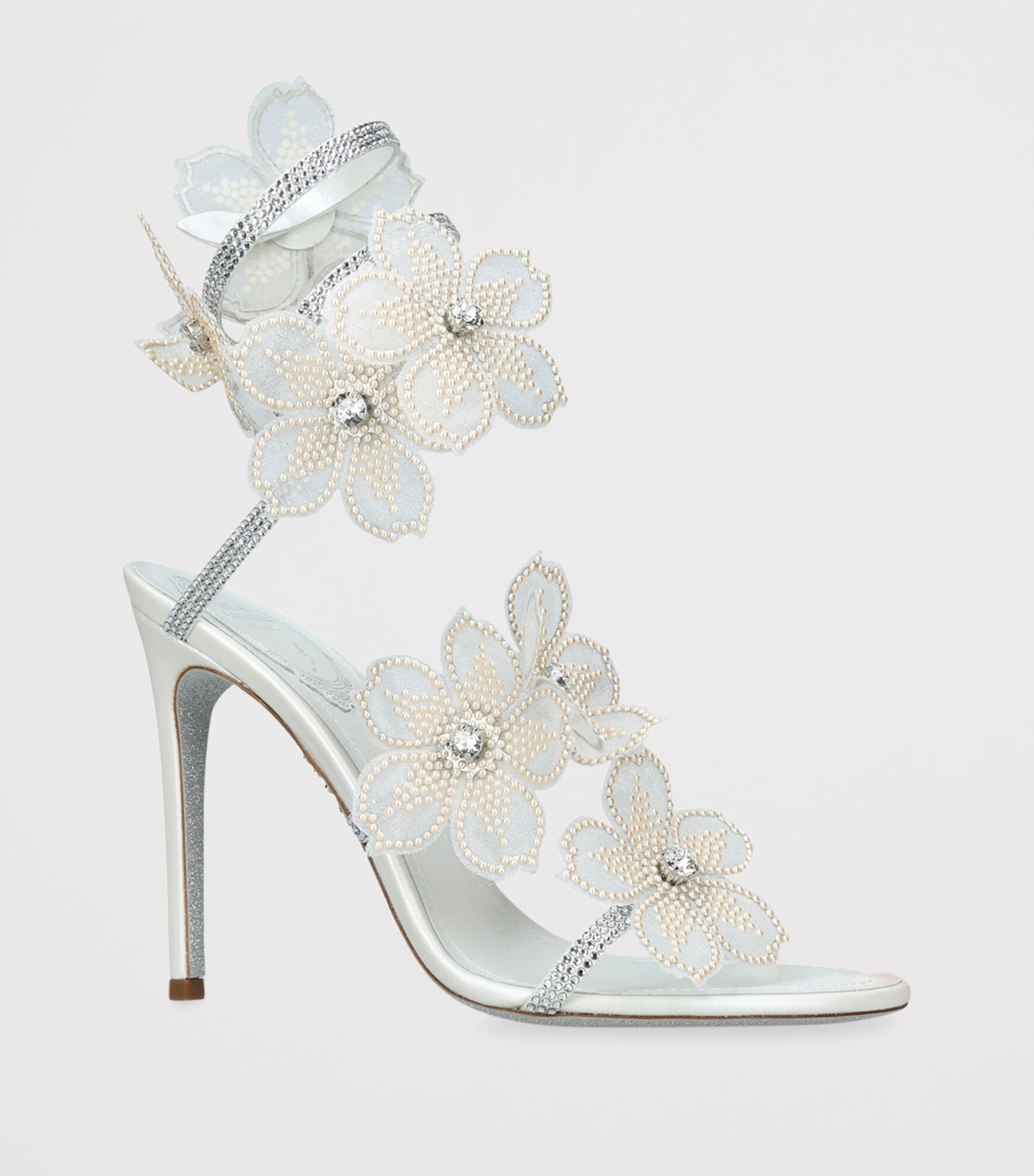 René Caovilla Leather Flower Cleo Sandals 105 White/oth Image 3