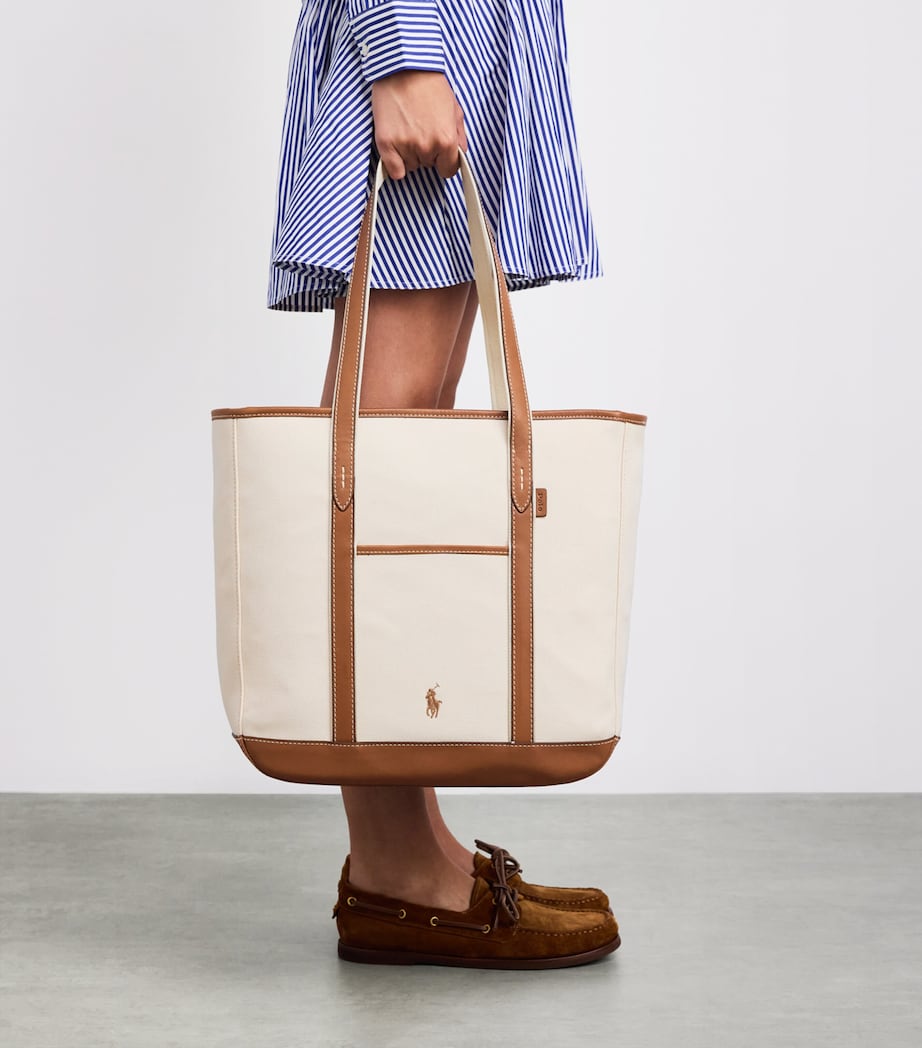 Medium Canvas Polo Pony Tote Bag ECRU/CUOIO Image 2