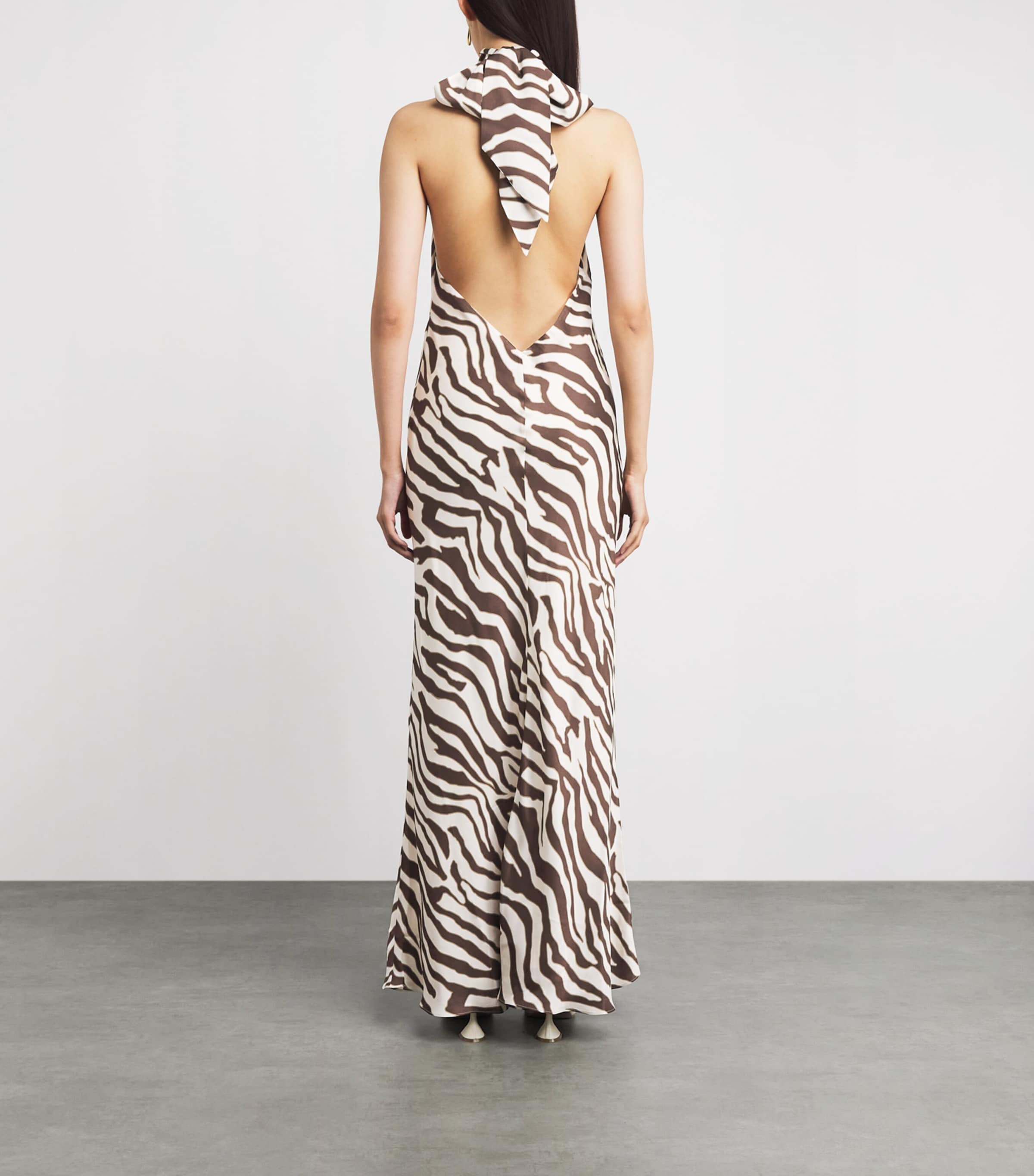 Toccin Womens Satin Halterneck Alina Gown Natural Zebra Image 4