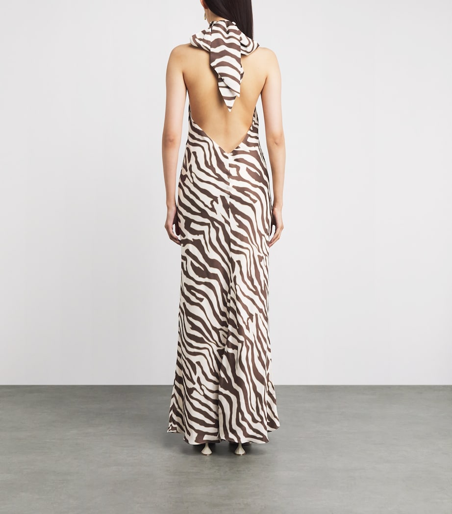 Toccin Womens Satin Halterneck Alina Gown Natural Zebra Image 4