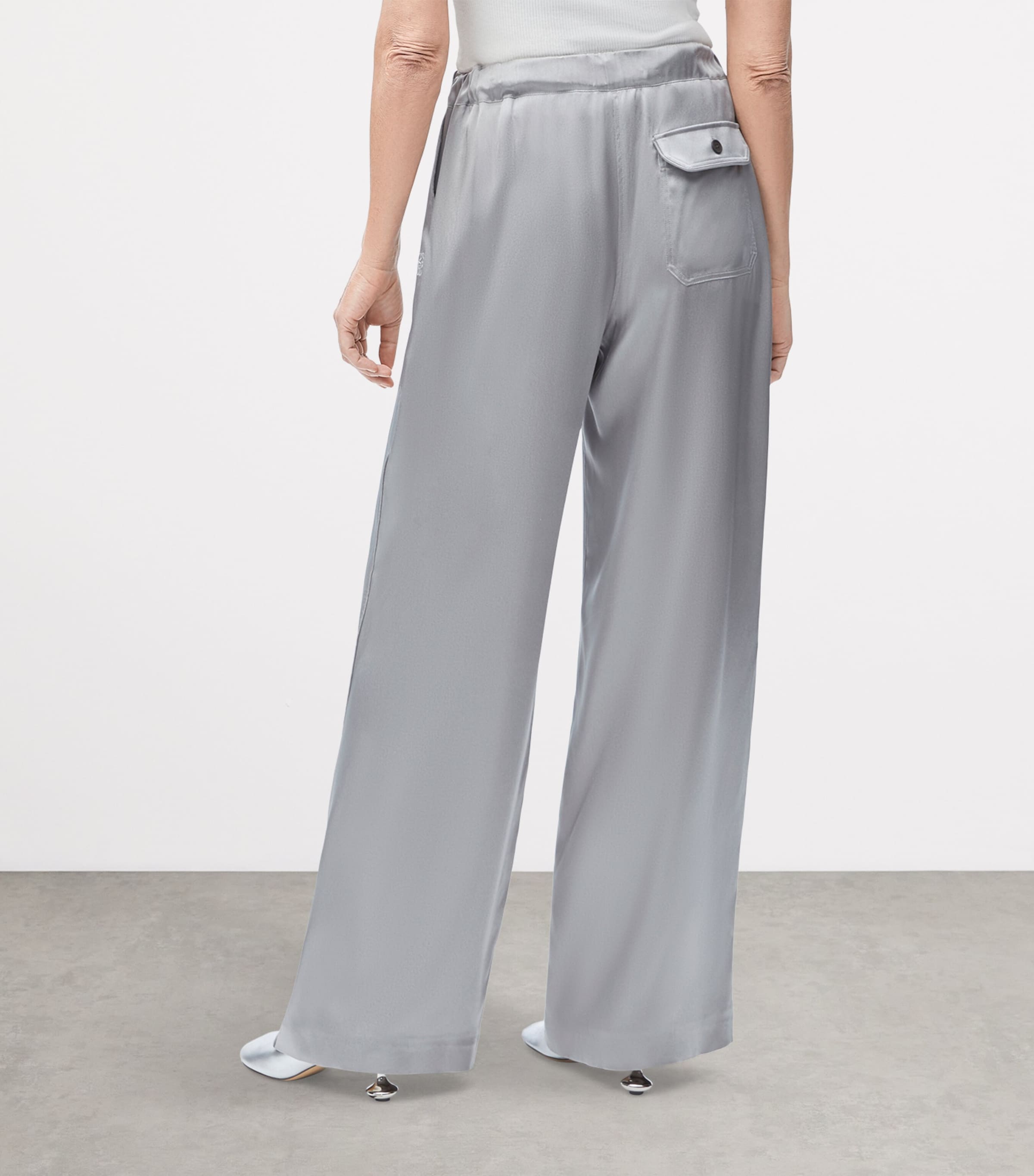 EXCLUSIVE Silk Satin Silver Capsule Donut Chain Pyjama Trousers MOUSE GREY Image 3