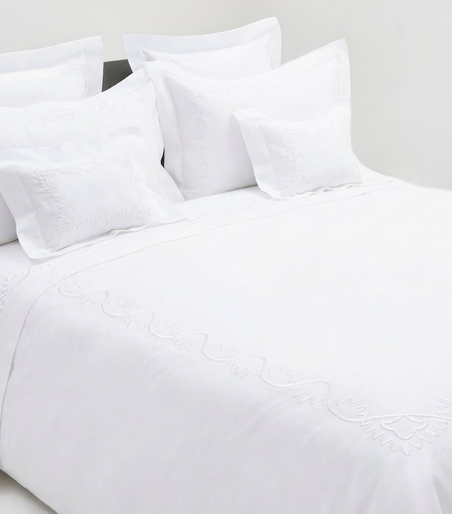 Loretta Caponi Cotton Art Deco Super King Duvet Cover (260cm x 220cm) White On White Image 1