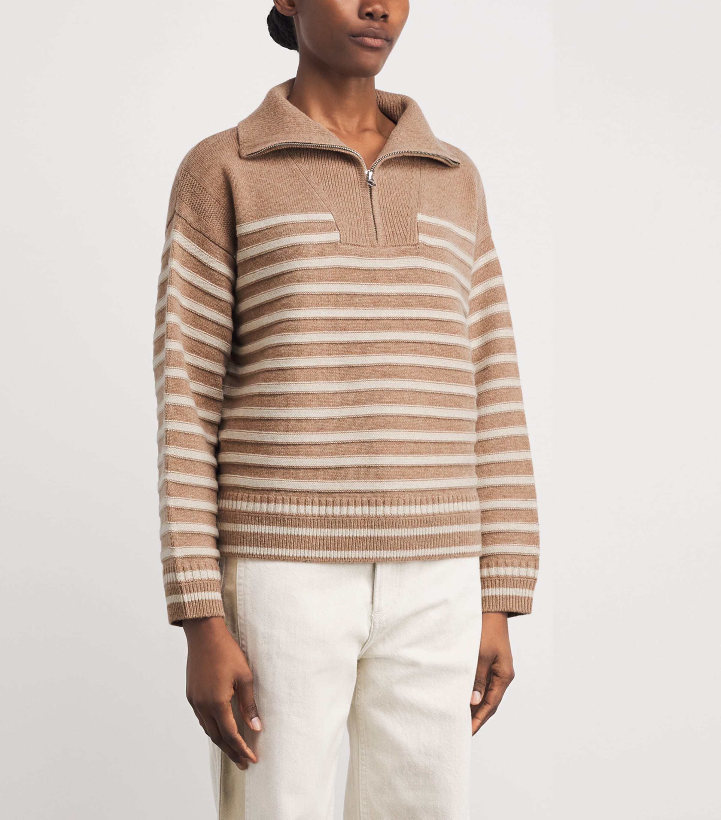 Wool-Cashmere Stripe Raven Sweater CAMEL Image 3