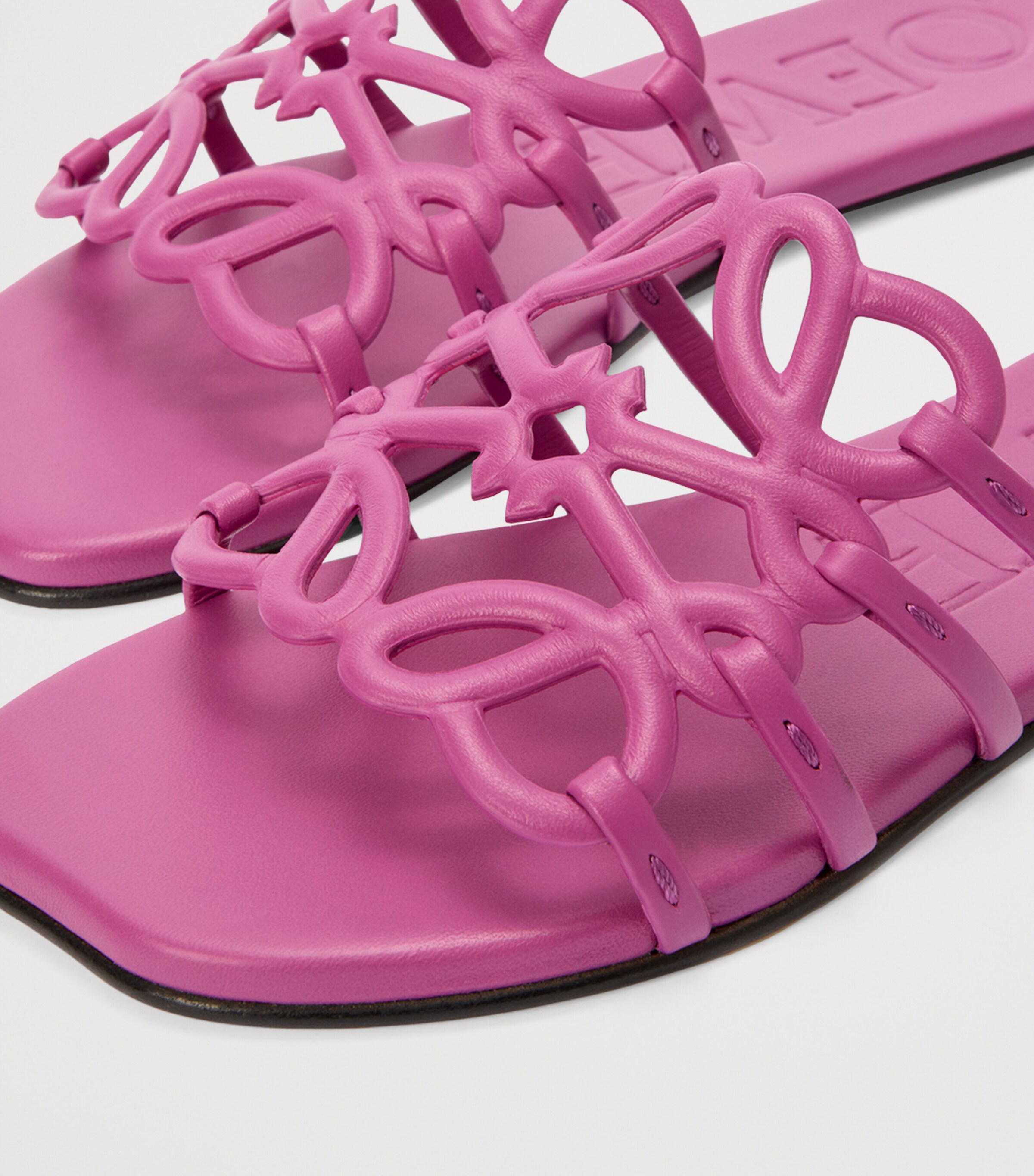 x Paula's Ibiza Leather Petal Anagram Slides FUCHSIA Image 5