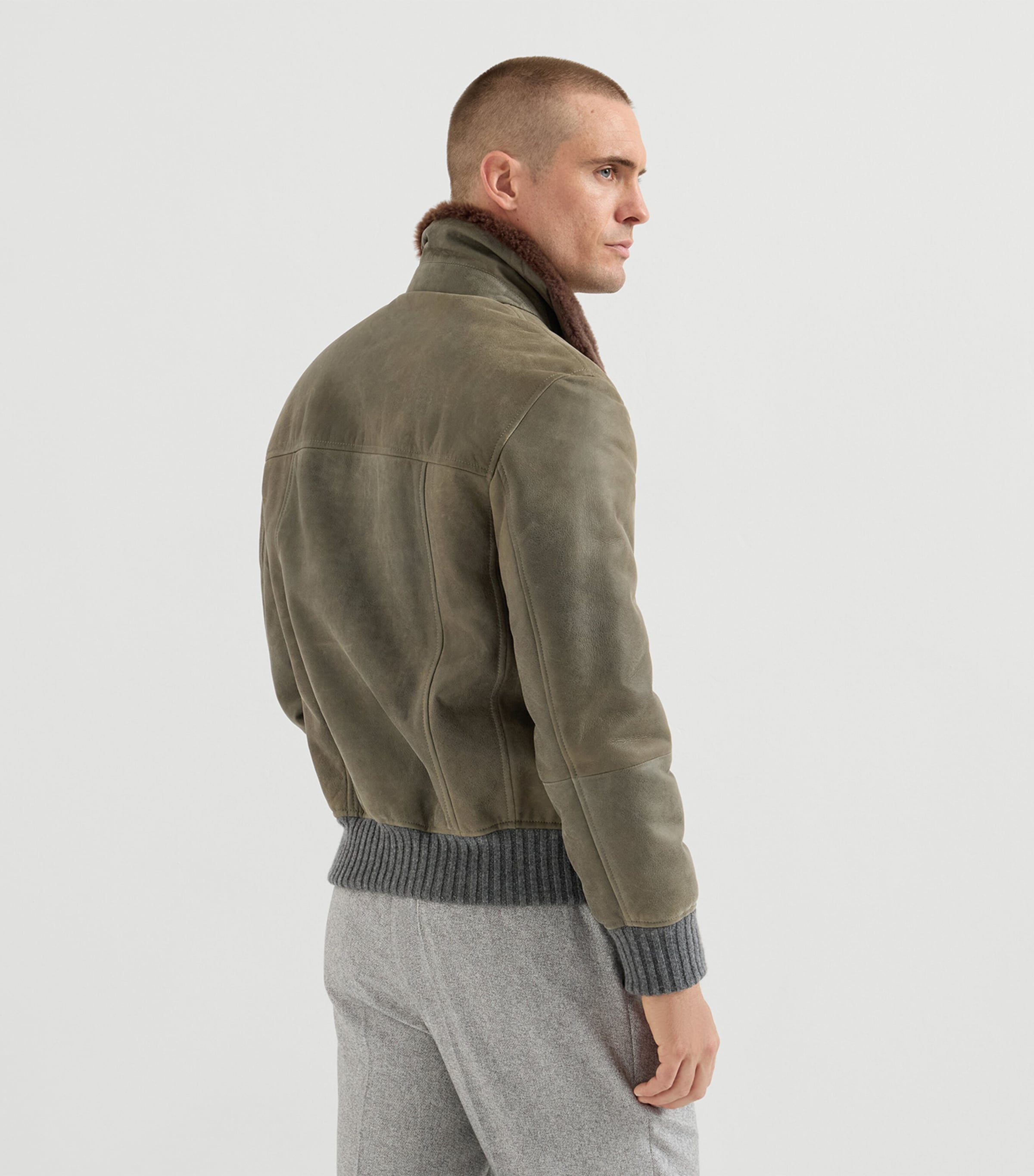 Brunello Cucinelli Mens Leather Shearling-Trim Jacket Image 3