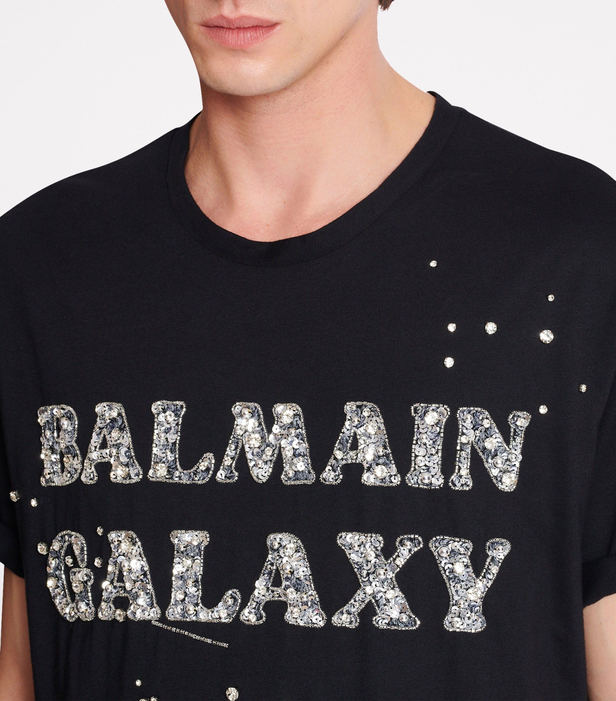 Balmain Silver Embroidered Galaxy Logo T-Shirt | Harrods US