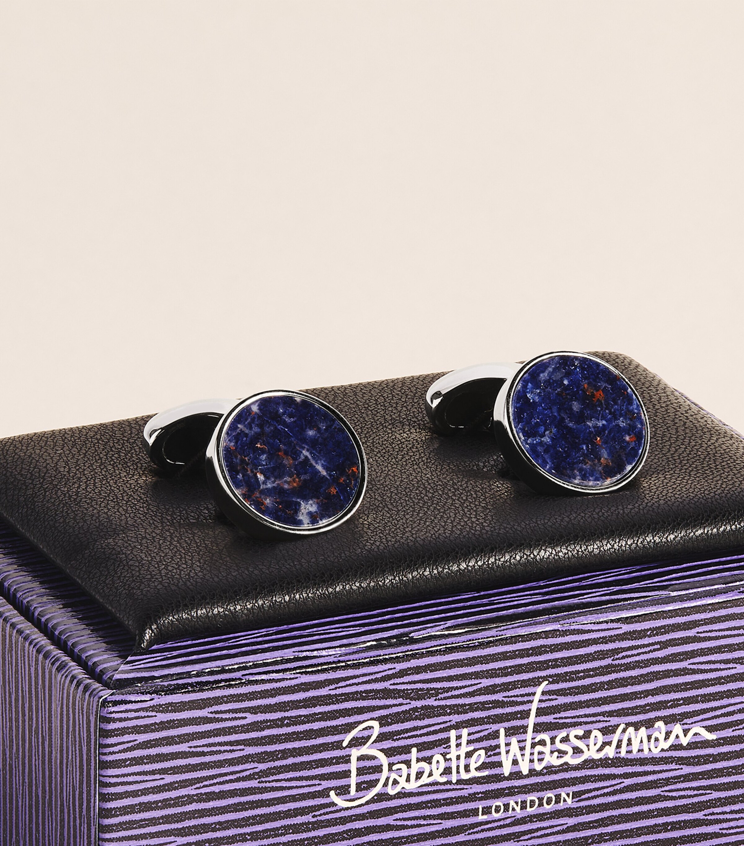 Babette Wasserman Rhodium-Plated Sodalite Deco Cufflinks Sodalite Image 3