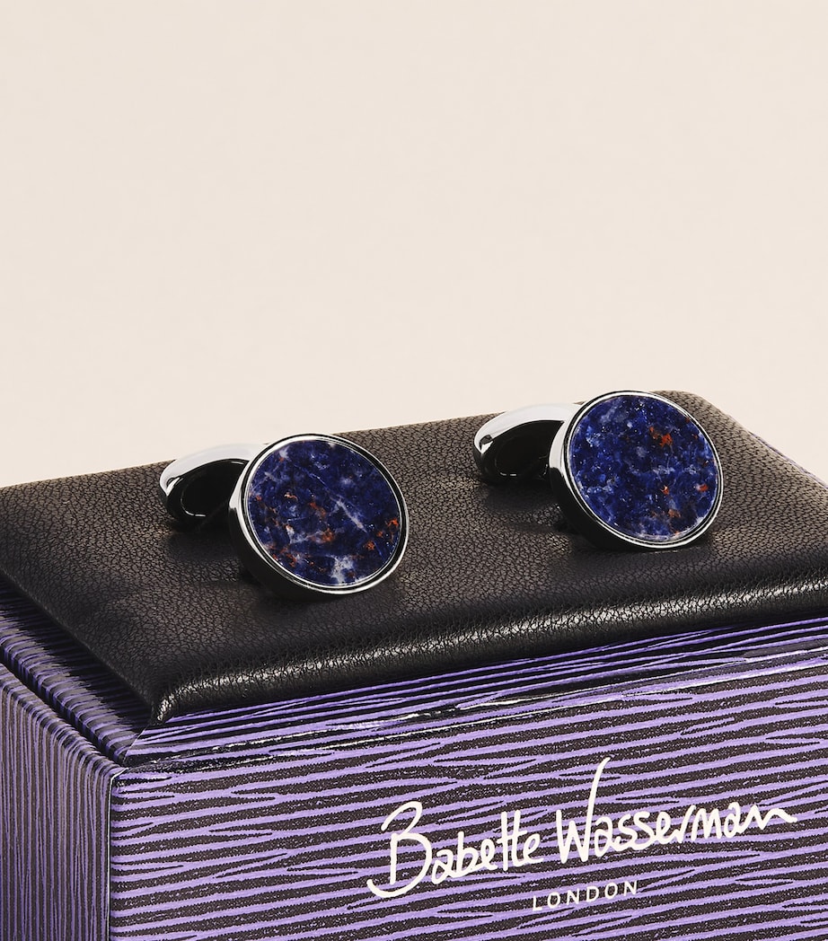 Babette Wasserman Rhodium-Plated Sodalite Deco Cufflinks Sodalite Image 3